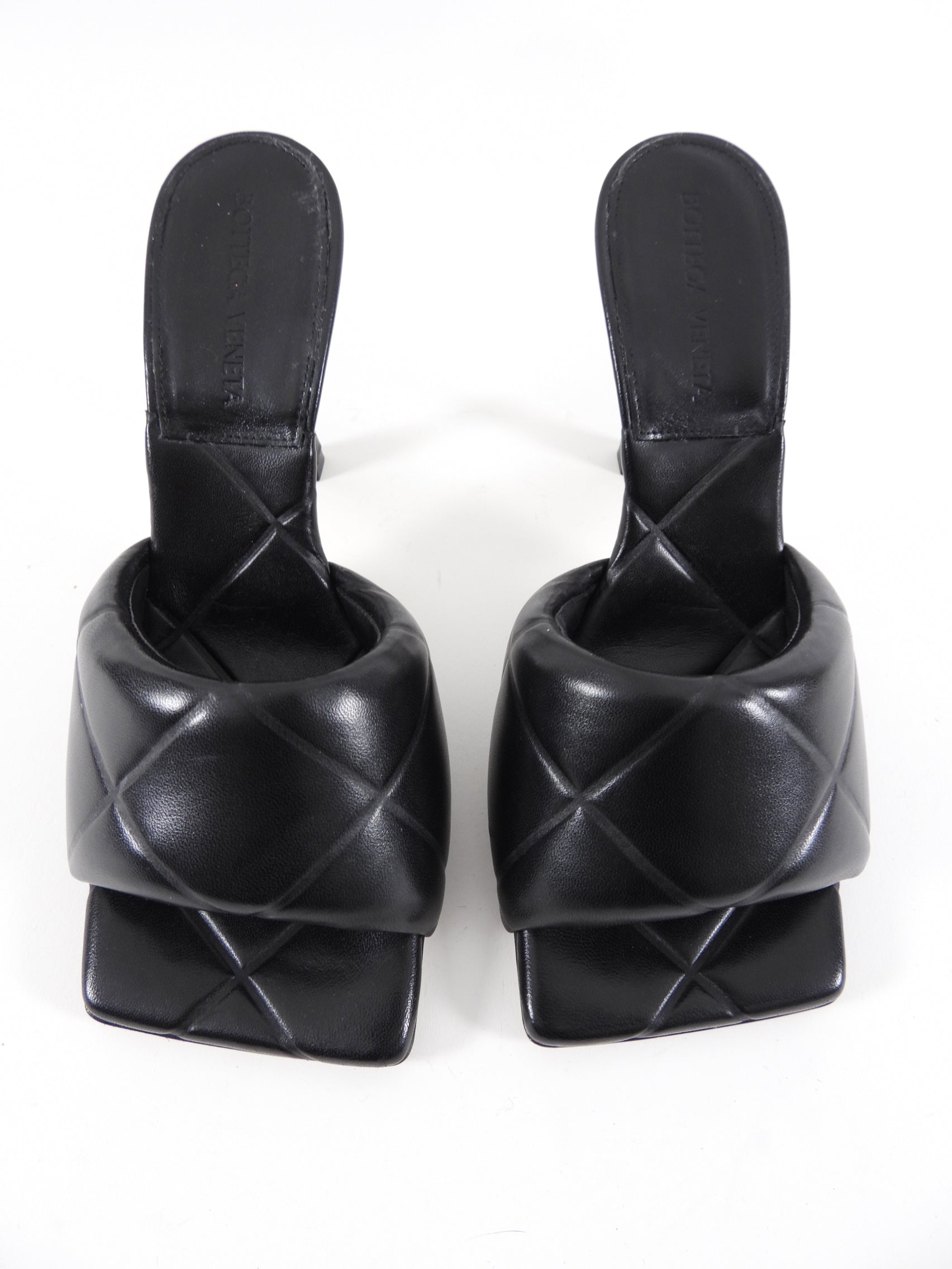 Bottega Veneta Black Padded Mule Heels Size 37 - Luxury Women's Slip-On Heeled Sandals for Casual & Evening Wear