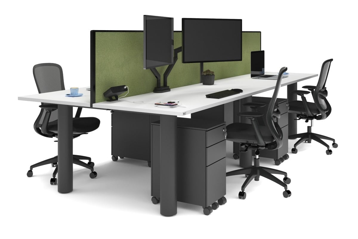 Quadro Cylinder Leg 4-Person Office Workstation Desk [1600L x 700W] - Modern Office Furniture for Team Collaboration & Productivity
