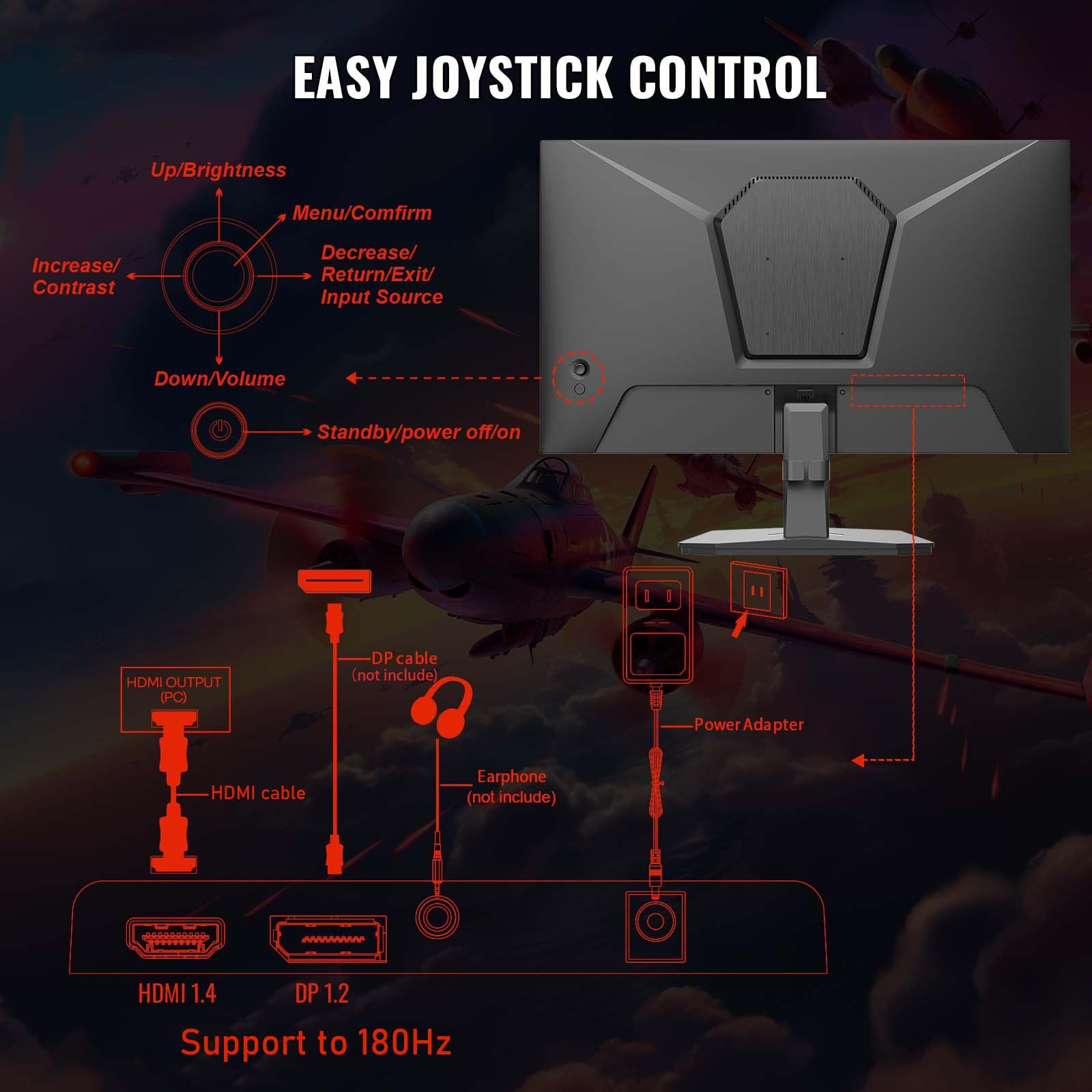 SANSUI 24 Inch Gaming Monitor 180Hz 1ms Response Time, AMD FreeSync, HDR, 110% sRGB, FHD 1080P, HDMI & DP Ports, Eye Care, Frameless Design, VESA Mount - Perfect for Esports, PC Gaming & Home Office Setup (Includes HDMI Cable)