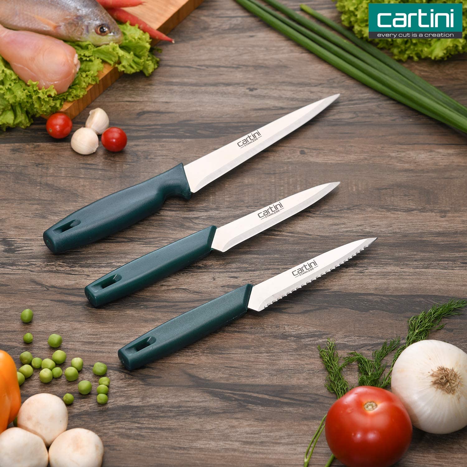 Premium Godrej Cartini Stainless Steel Kitchen Knife Set - 6-Piece Multicolor Chef Knives for Cooking, Slicing & Dicing - Perfect for Home Chefs & Professional Kitchens