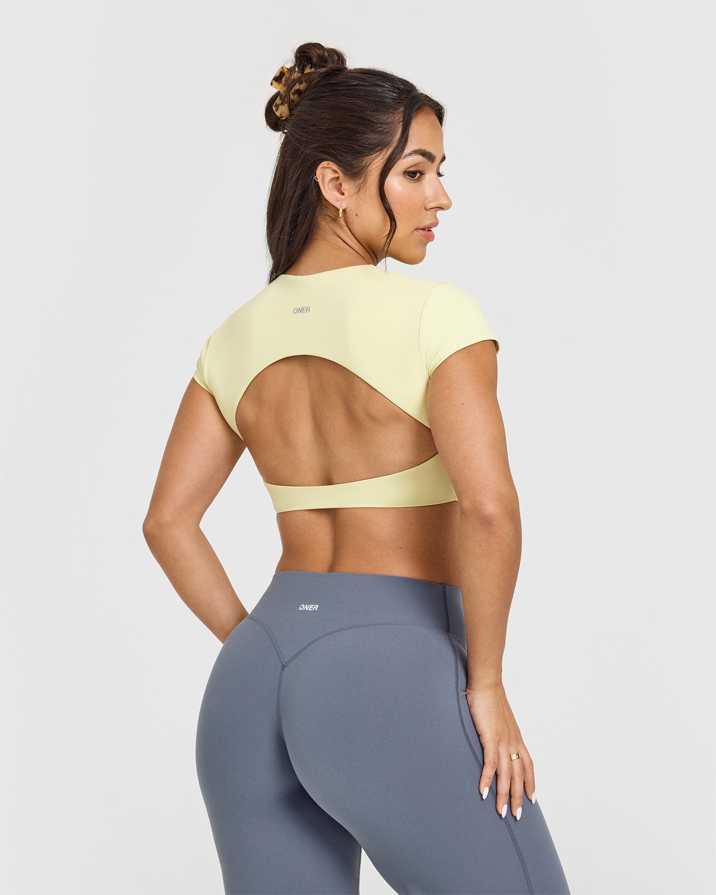SoftMotion™ Women's Short Sleeve Crop Top - Pastel Yellow | Stretchy Comfort Fit | Perfect for Yoga, Gym & Summer Outfits