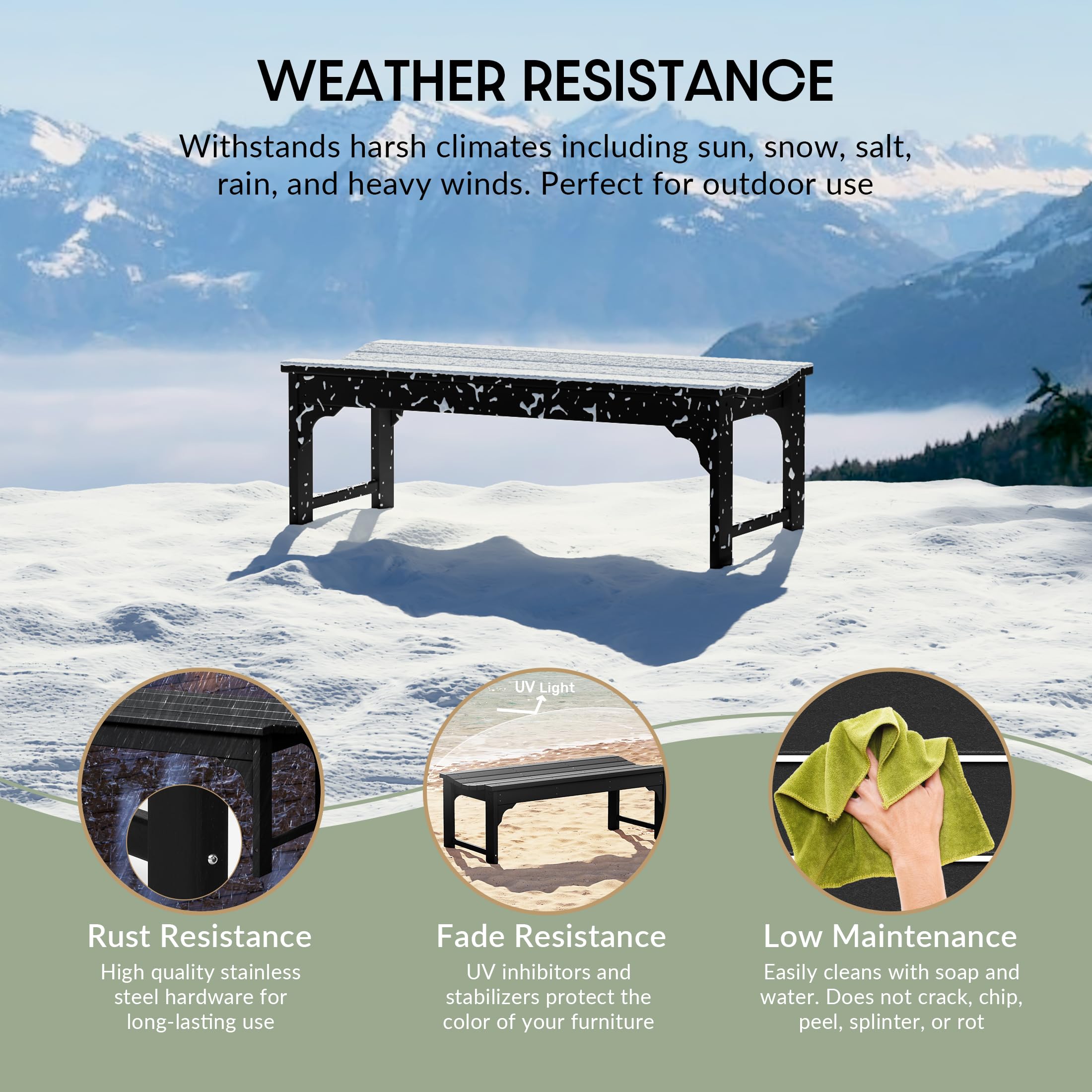 WestinTrends Malibu Outdoor Bench - All-Weather Resistant Poly Lumber Backless Patio Garden Bench with Adirondack Curved Design for Maximum Comfort (Black) - Perfect for Poolside, Garden, Deck, and Outdoor Relaxation