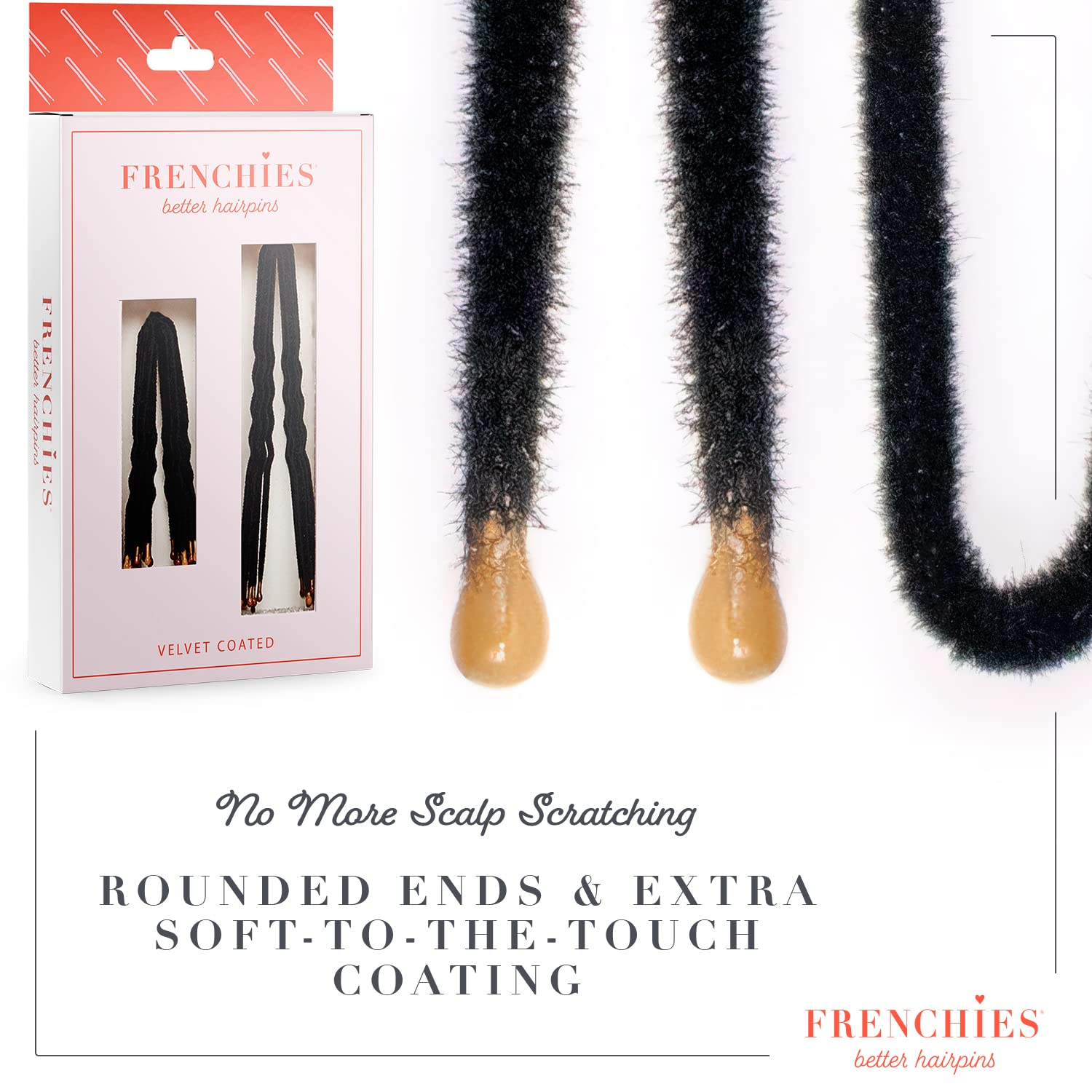 Frenchies Ultra Flocked Extra Soft French Twist Hair Pins - 20 Count Black | Secure Hair Pins for Buns, Updos, Hair Extensions & Wigs | Gentle Hold for All-Day Styling - Perfect for Weddings, Parties & Everyday Use