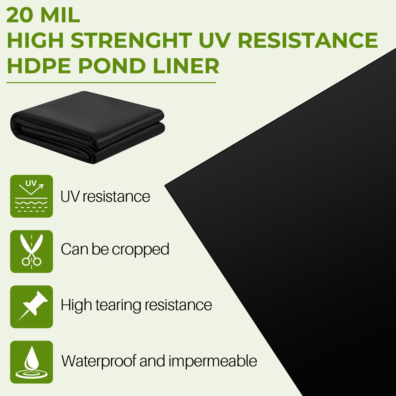 20x30ft 20Mil Heavy Duty Pond Liner - Flexible Waterproof Fish Pond Cover for Koi Ponds, Waterfalls, Fountains & Outdoor Water Gardens - UV Resistant Black (Perfect for Backyard Landscaping & Aquatic Plant Displays)