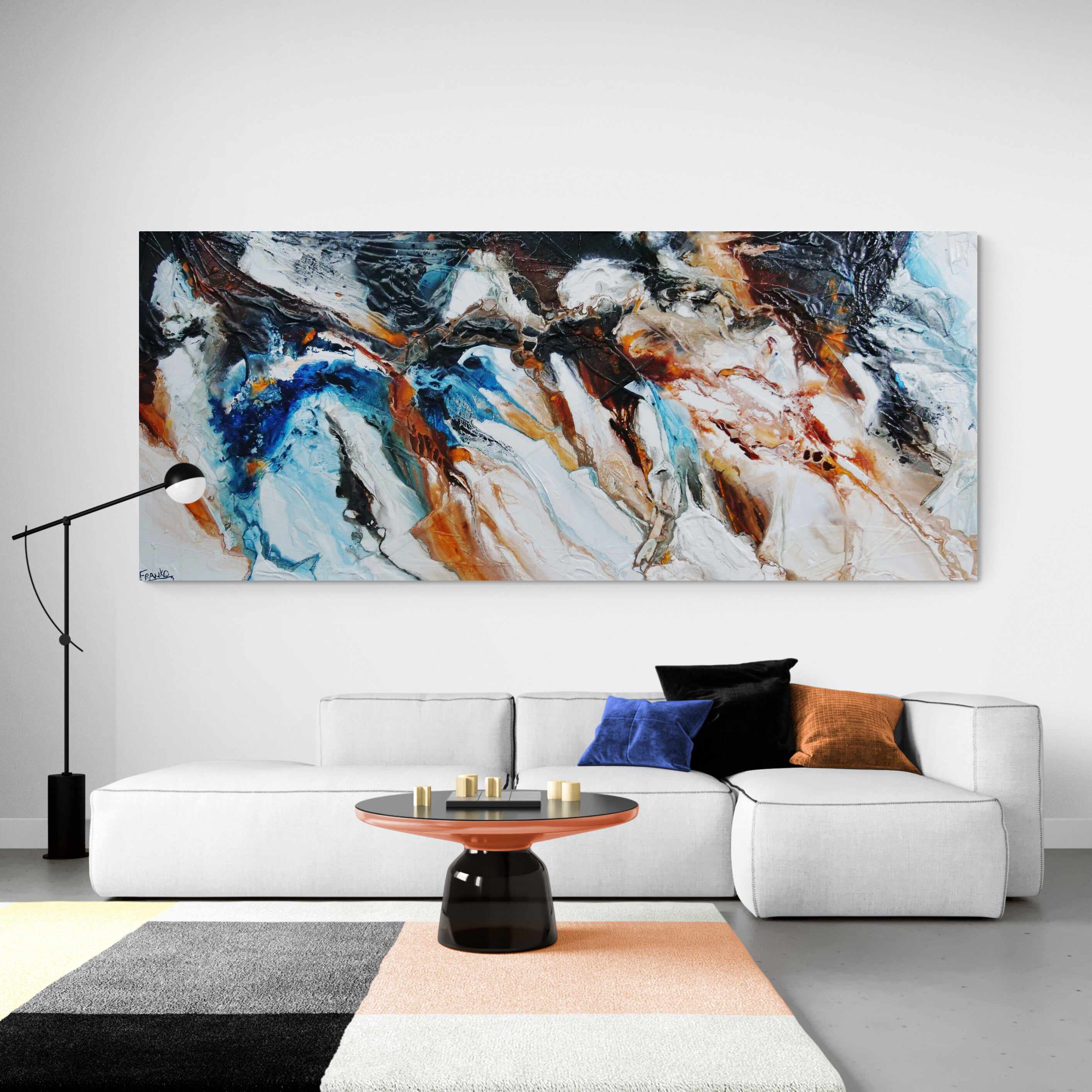 Obsidian Oxide 240cm x 100cm Blue Black Textured Abstract Wall Art Painting - Modern Home Decor for Living Room, Bedroom & Office