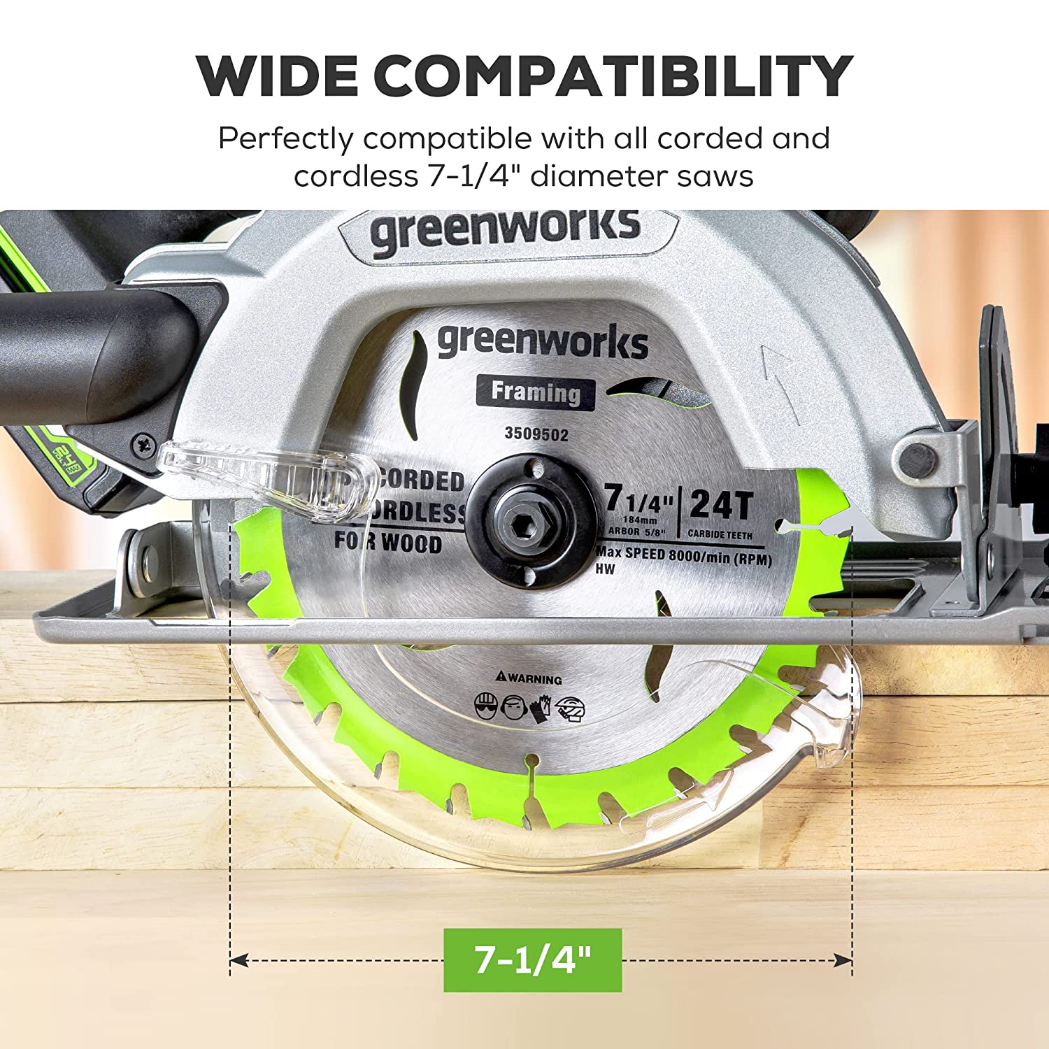 Greenworks 24V 7-1/4 Inch 24T Circular Saw Blades - Premium Replacement Blades for Wood Cutting - Perfect for DIY Projects, Carpentry, and Home Renovations