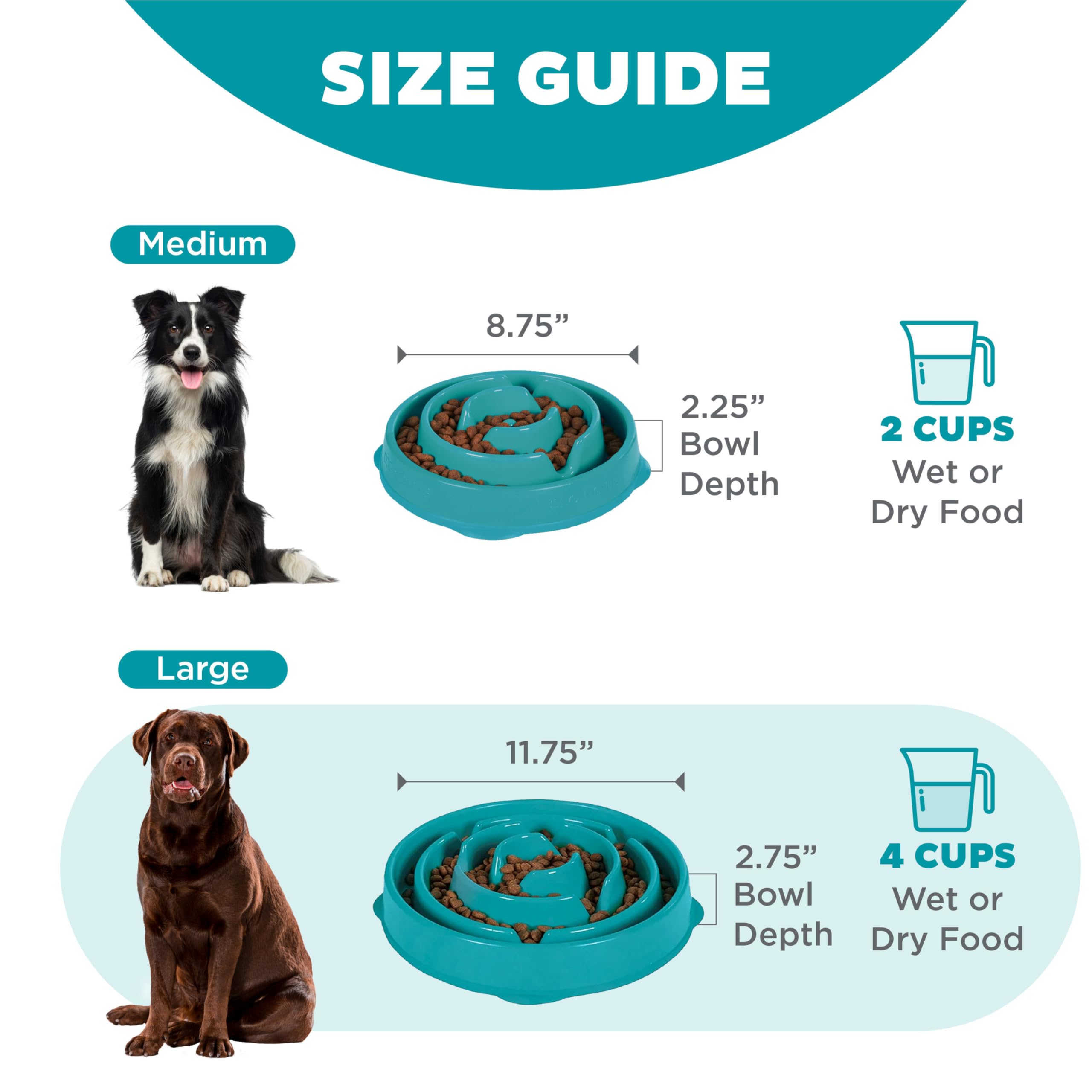 Outward Hound Fun Feeder Slo Bowl - Slow Feeder Dog Bowl for Large & Regular Dogs, Turquoise - Prevent Fast Eating & Bloat for Pets During Mealtime