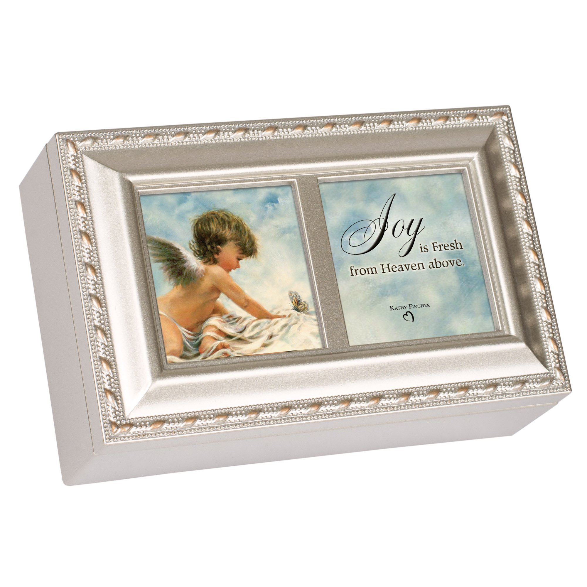 Charming Cottage Garden Angels Delight Music Jewelry Box - Silver Petite Gift Box Plays 'Amazing Grace' - Perfect for Weddings, Anniversaries & Keepsake Storage