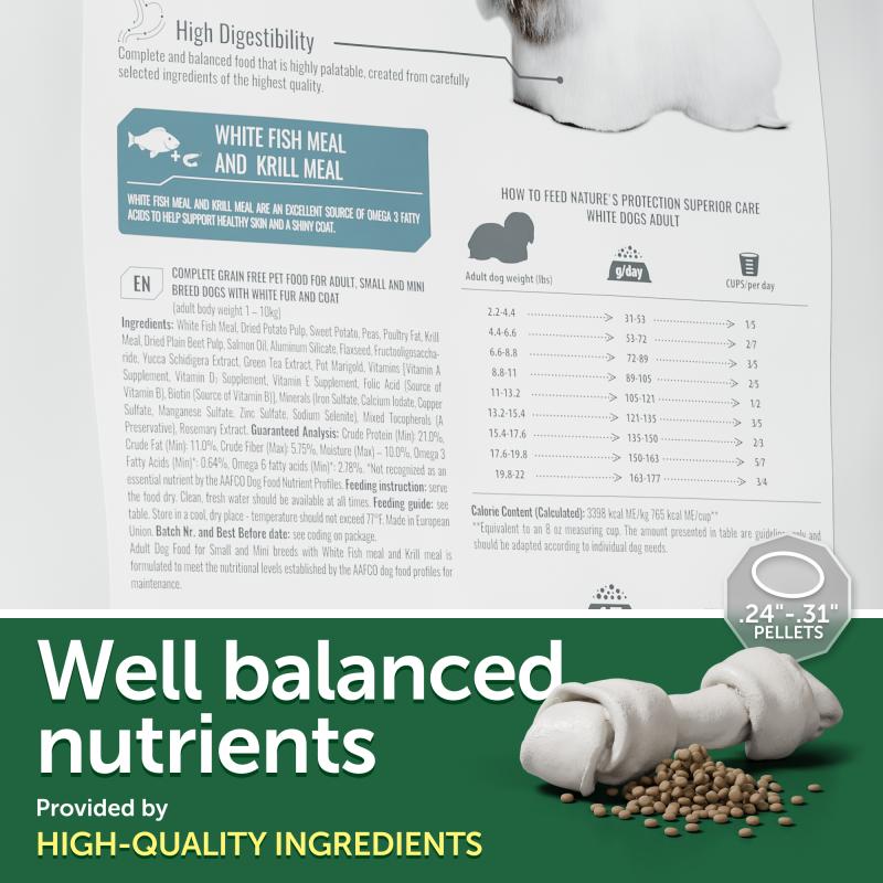 Premium Small & Mini Breed Dog Food with White Fish Protein - Supports Light Coat Health - Ideal for Adult Dogs at Home or Travel