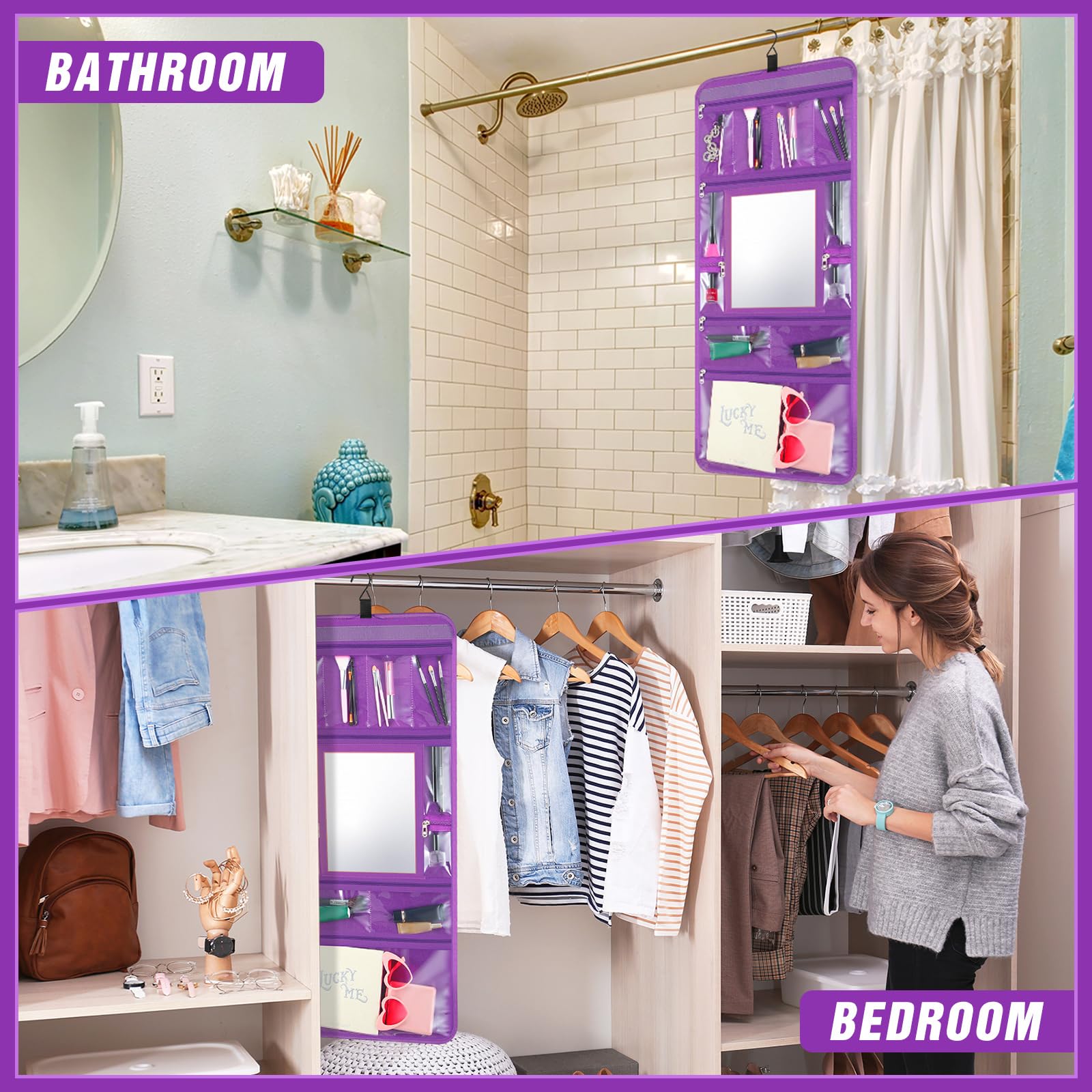 Foldable Hanging Toiletry Bag with Mirror - Travel Cosmetic Organizer for Dancers, Artists & Home Spa