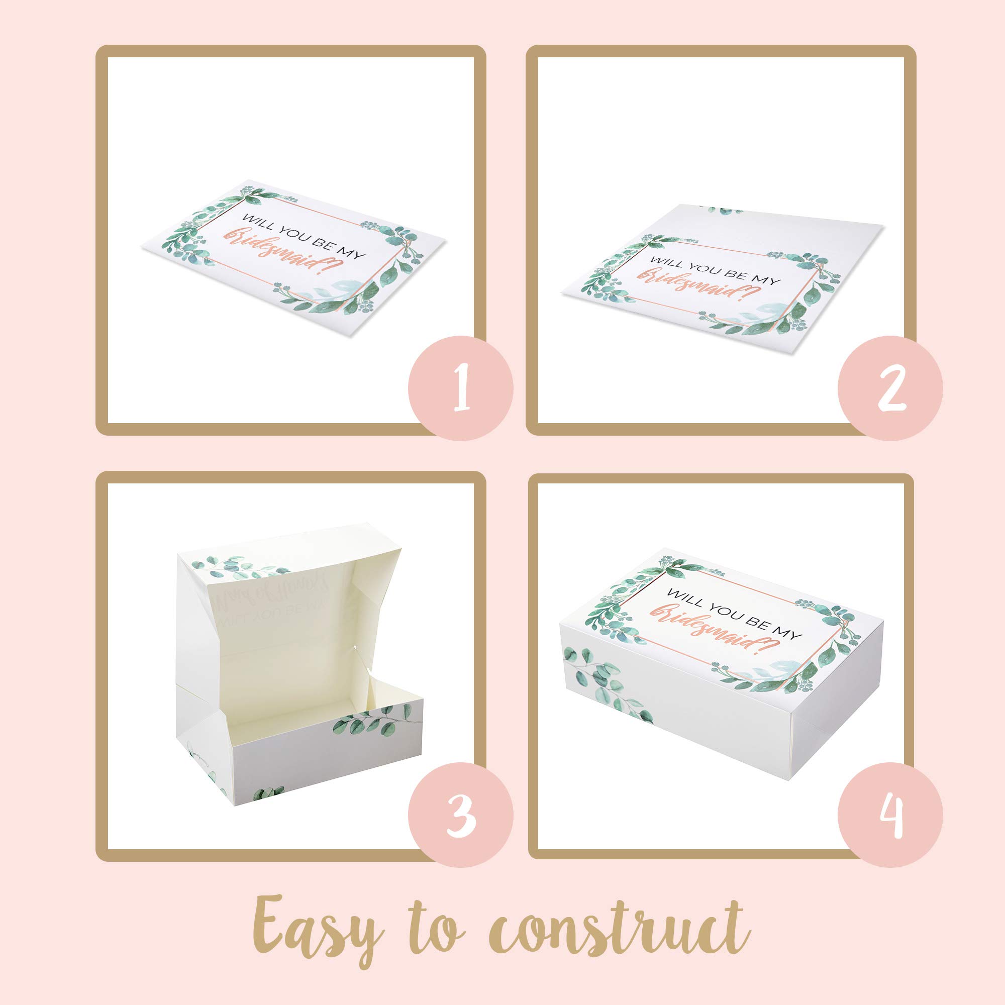 Pop Fizz Designs Bridesmaid Proposal Box Set - 10 Pack (1 Maid of Honor + 9 Bridesmaid Boxes) with Greenery & Rose Gold Foil - Perfect for Wedding Party Proposals, Bridal Shower Gifts & Bachelorette Party Favors