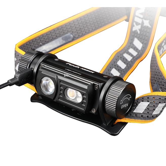 Fenix HM60R 1300 Lumen USB-C Rechargeable Headlamp with Flood Light & Red Light - Waterproof LED Headlight for Camping, Hiking, Running & Outdoor Adventures - Includes LumenTac Organizer