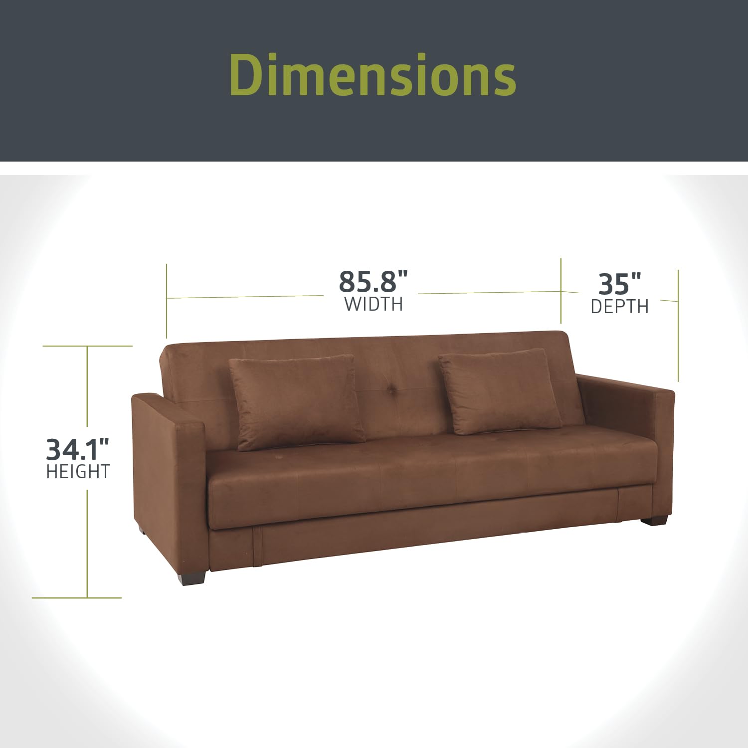 Pearington Mia Sofa Bed - Convertible Microfiber Futon Couch Sleeper with Under Seat Storage, Multi-Position Lounger for Bedroom, Living Room & Office - Mocha Brown | Perfect for Small Spaces, Guest Rooms & Studio Apartments