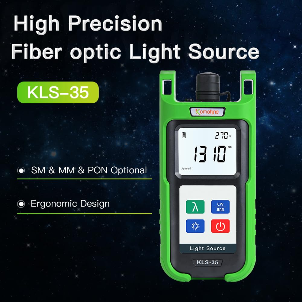 KomShine KPM-35 Fiber Optic Power Meter with 7 Wavelengths (850/980/1300/1310/1550/1625nm) & KLS-35 Single Mode Light Source (1310/1550nm) | Self-Calibration | Ideal for Telecom, Data Center & Network Maintenance