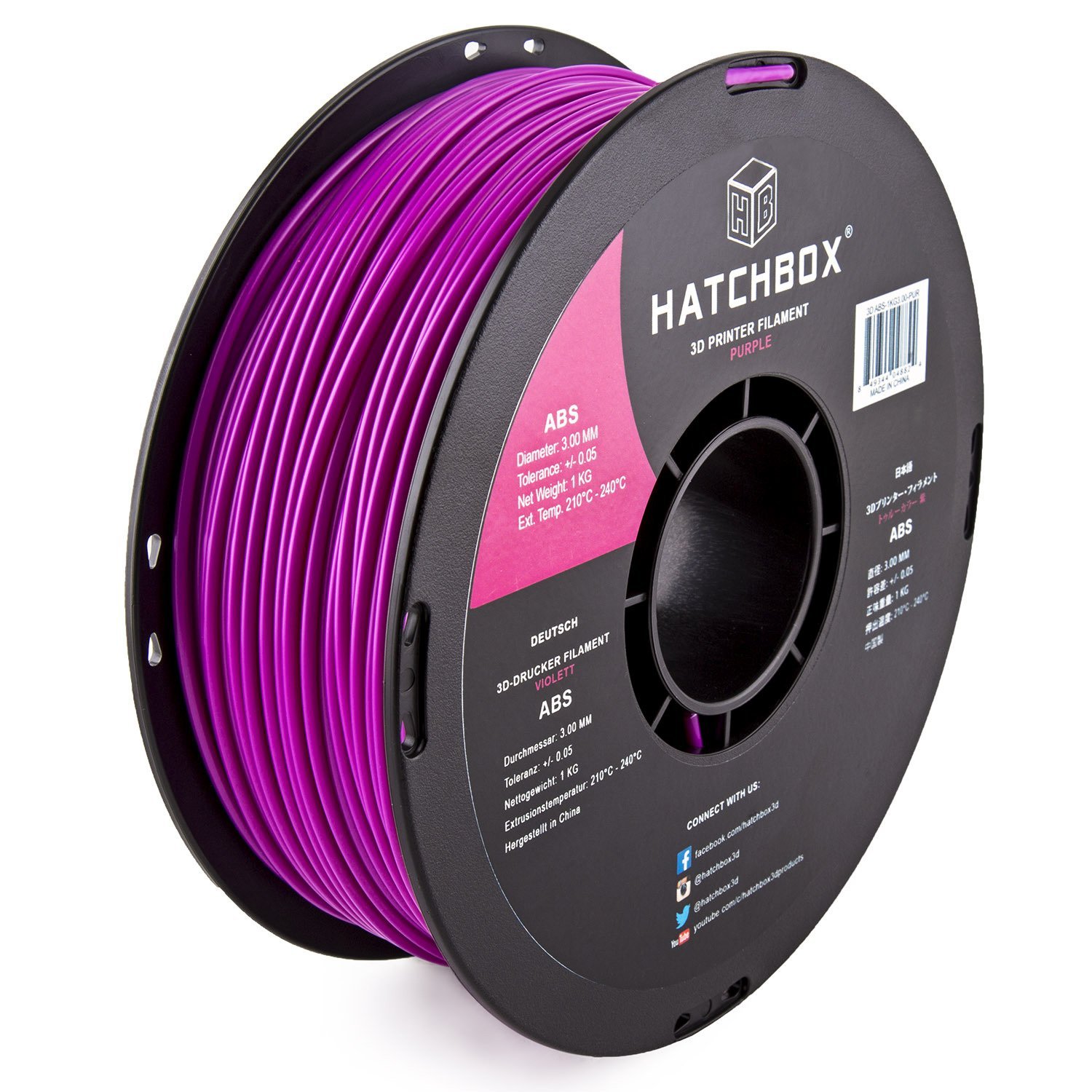 HATCHBOX ABS 3D Printer Filament 1kg Spool - 3.00mm Diameter, +/- 0.05mm Accuracy, Purple (ABS-1KG3.00-PUR) - Perfect for 3D Printing Models, Prototypes & DIY Projects