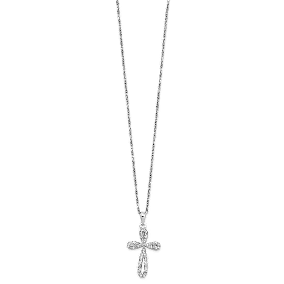 925 Sterling Silver Cubic Zirconia Cross Necklace - 18