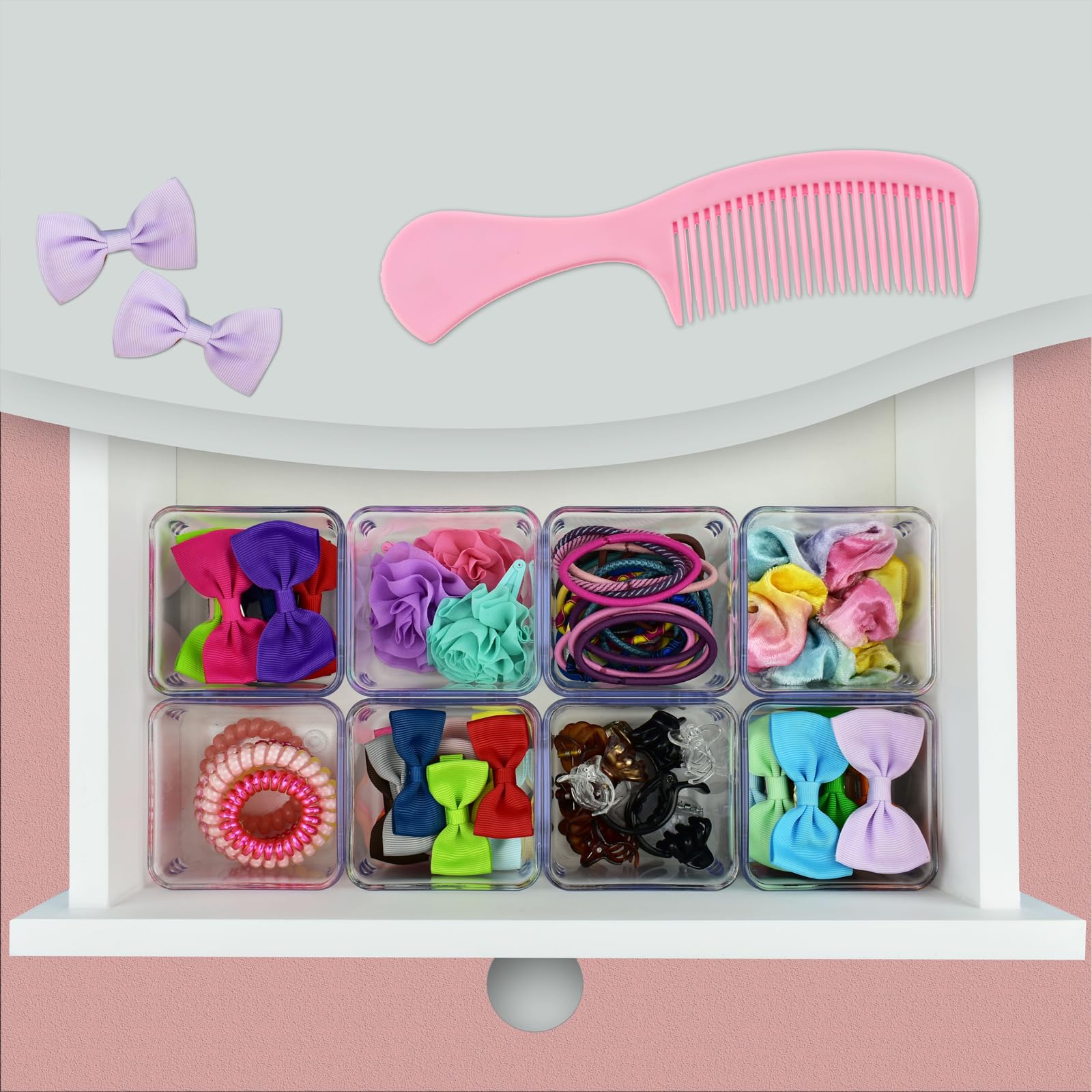 Acrimet Modular Drawer Organizer Set - 8-Piece Clear Crystal Plastic Storage Bins & Box Trays for Office, Home, Kitchen, Makeup & Junk Drawers | Perfect for Desk Organization, Bathroom Storage & Clutter Control