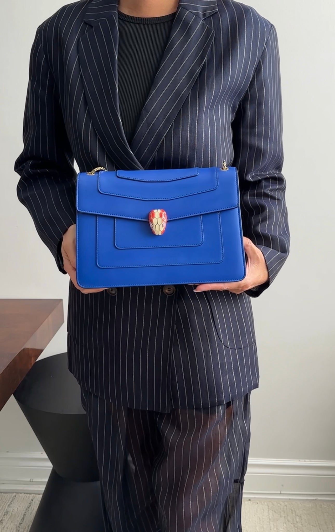 Bvlgari Serpenti Forever Flap Bag in Cobalt Blue Leather - Luxury Designer Handbag for Women, Perfect for Evening Events & Special Occasions