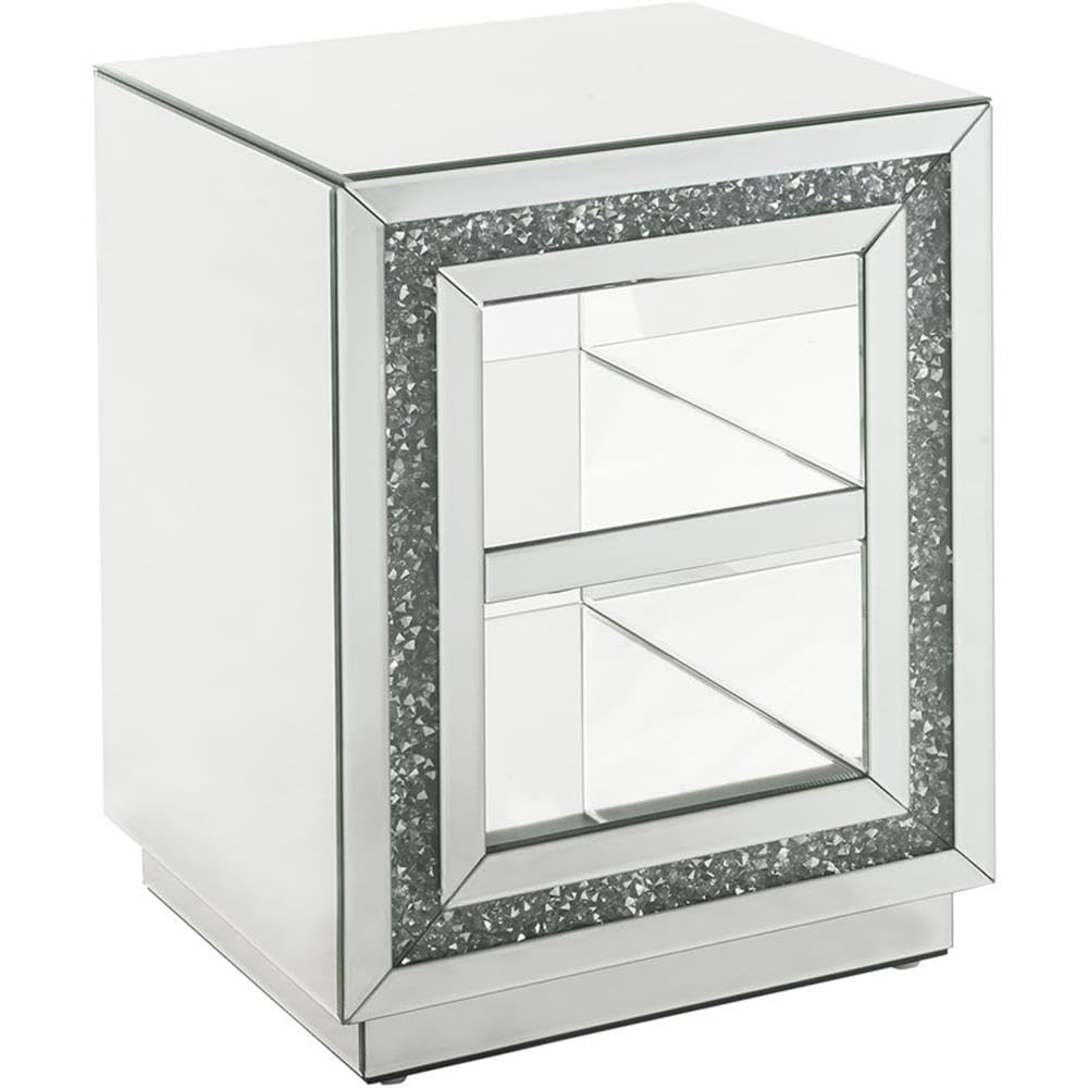 Acme Noralie Rectangular Glass End Table with 2-Tier Mirrored Shelf - Modern Living Room Side Table for Small Spaces, Bedroom Nightstand or Office Decor