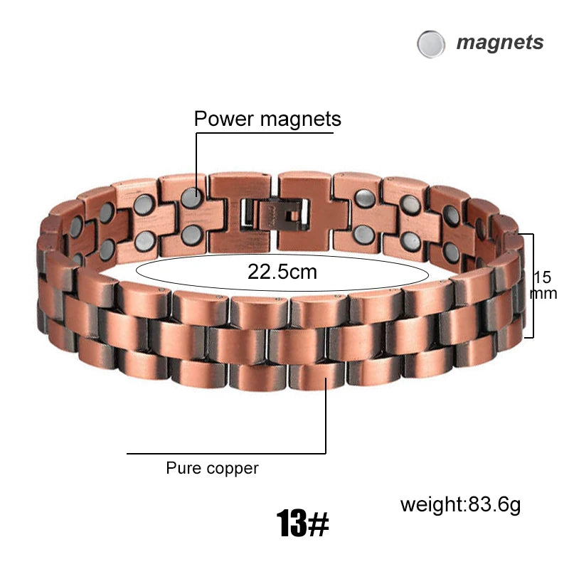 Men's Magnetic Health Bracelet - Pure Copper Energy Bracelet with Blood Pressure Magnets | Pain Relief & Improved Circulation | Perfect for Fitness, Work & Daily Wear
