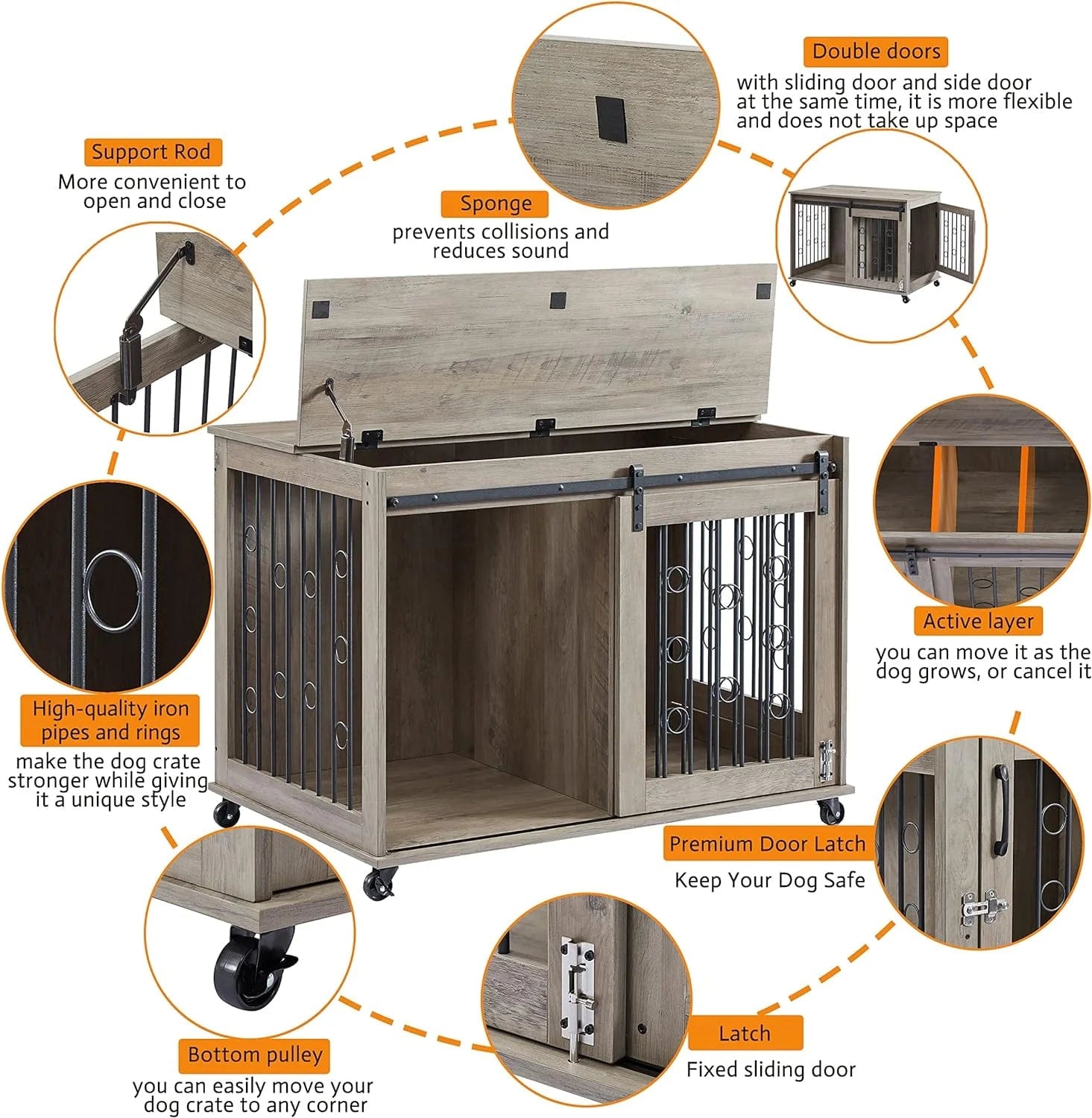 Sliding Door Dog Crate Table - Durable & Stylish Pet Kennel Furniture for Small to Medium Dogs - Perfect for Living Room, Bedroom or Office Use