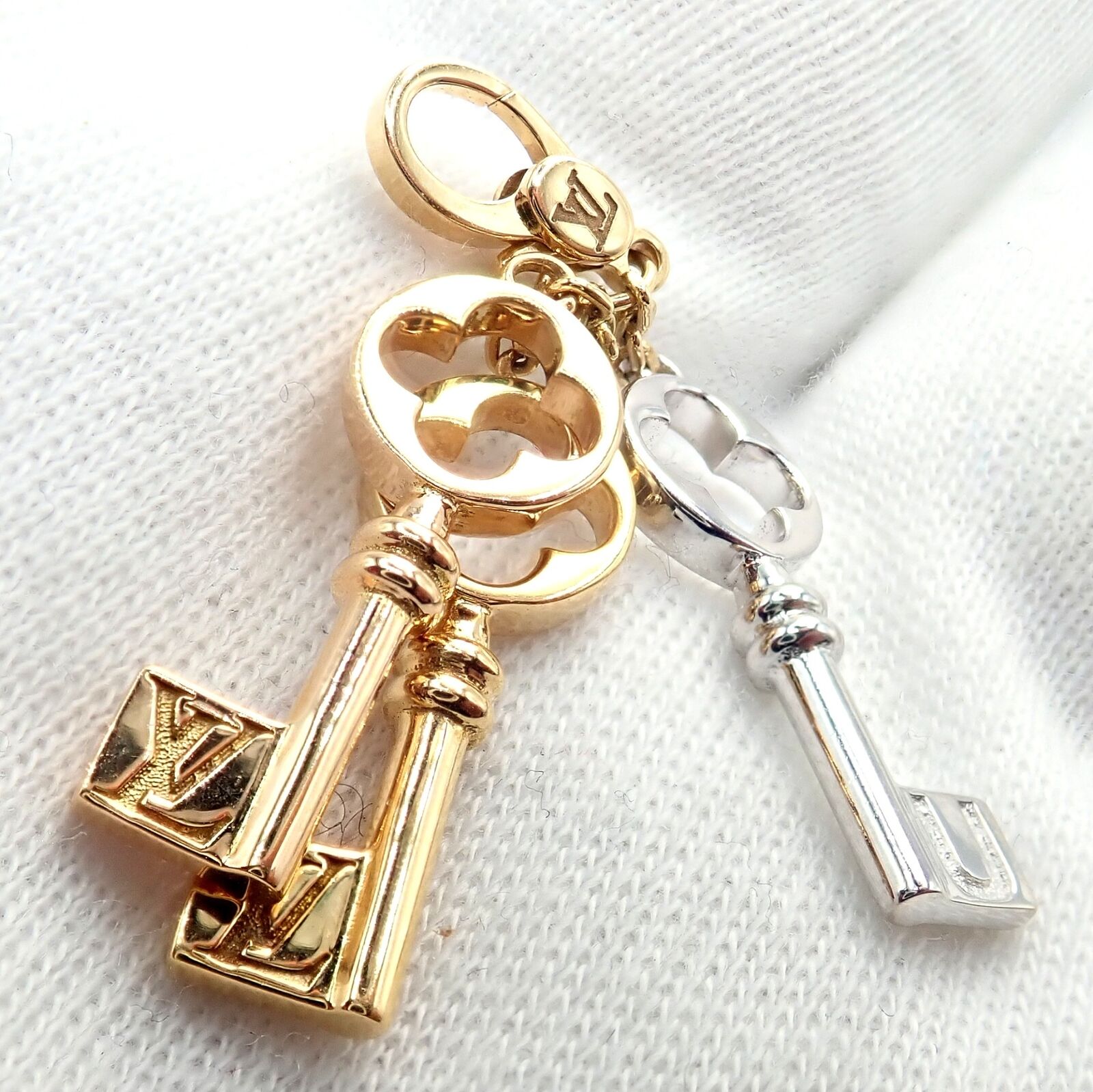 Authentic Louis Vuitton LV 18k Tri-Color Gold Enamel Heart Key Charm Pendant - Luxury Jewelry for Women, Gift for Her, Valentine's Day & Anniversary Present