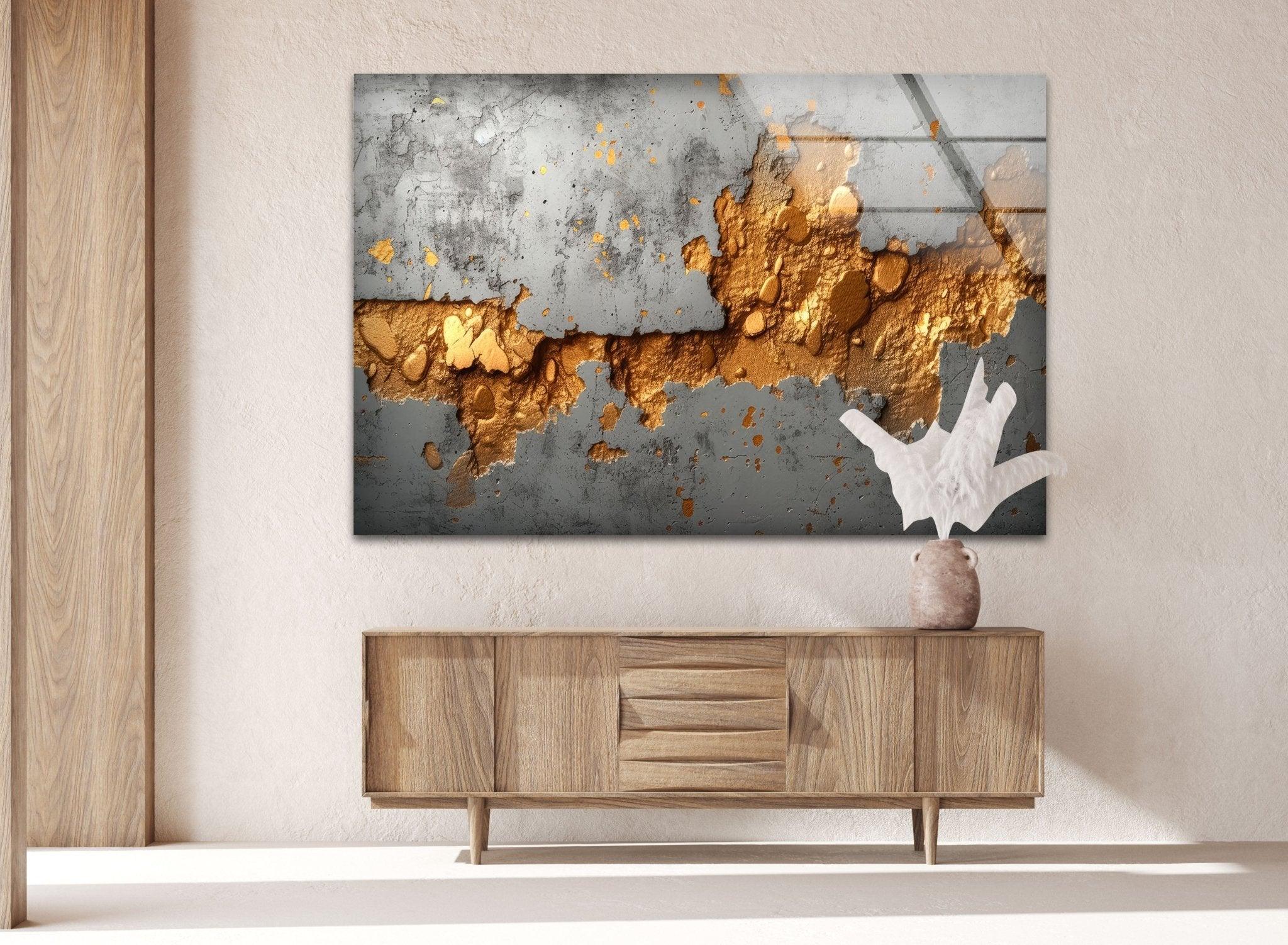 Abstract Rusty Metal Glass Wall Art Decor - Modern Industrial Home & Office Wall Decor for Living Room, Bedroom, Dining Area