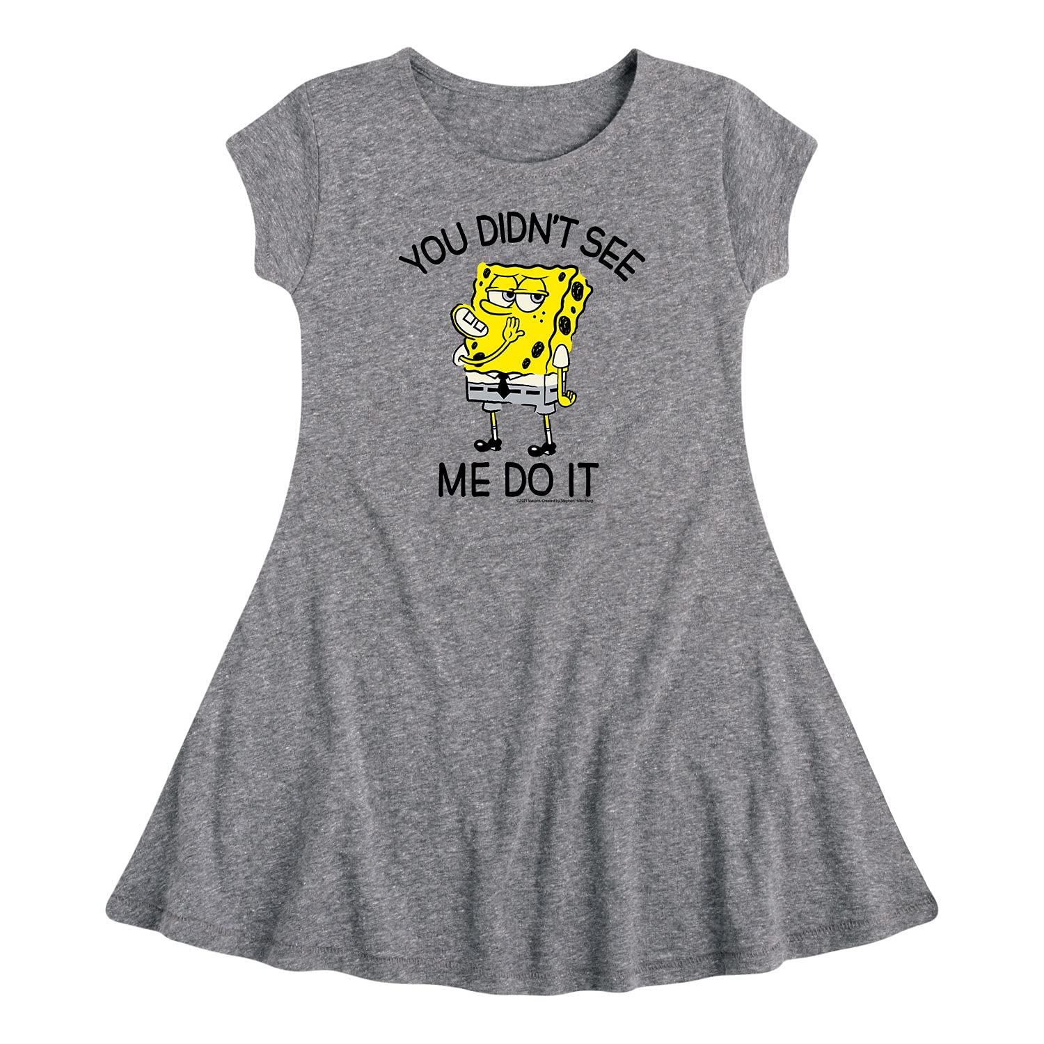 SpongeBob SquarePants 'You Didn't See Me Do It' Girls Fit & Flare Cap Sleeve Dress | Cute Cartoon Character Outfit for Birthday Parties, Playdates & Casual Wear