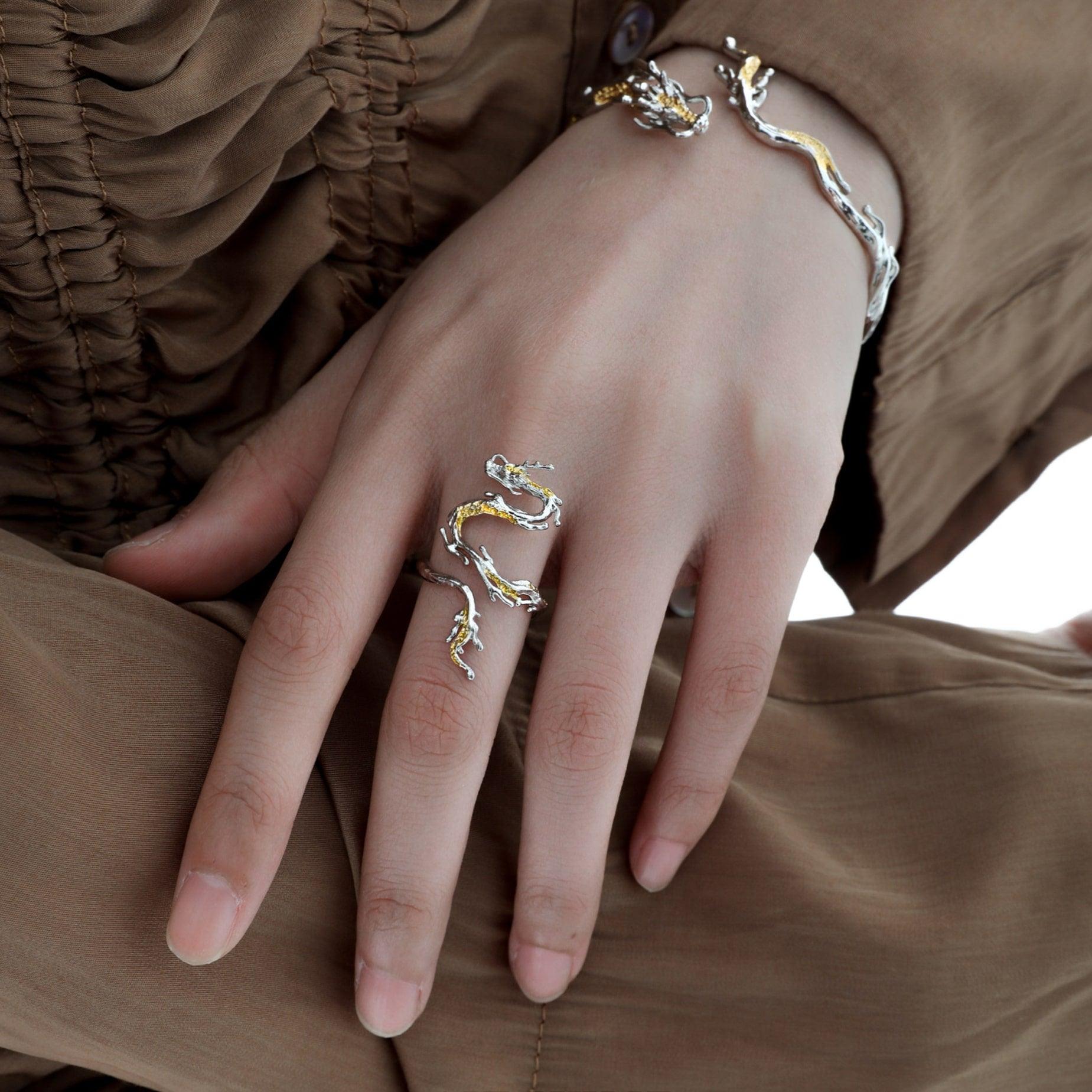 Sterling Silver Ascending Dragon Ring S925 - Elegant Handmade Jewelry for Women & Men, Perfect for Gifts, Weddings, and Special Occasions