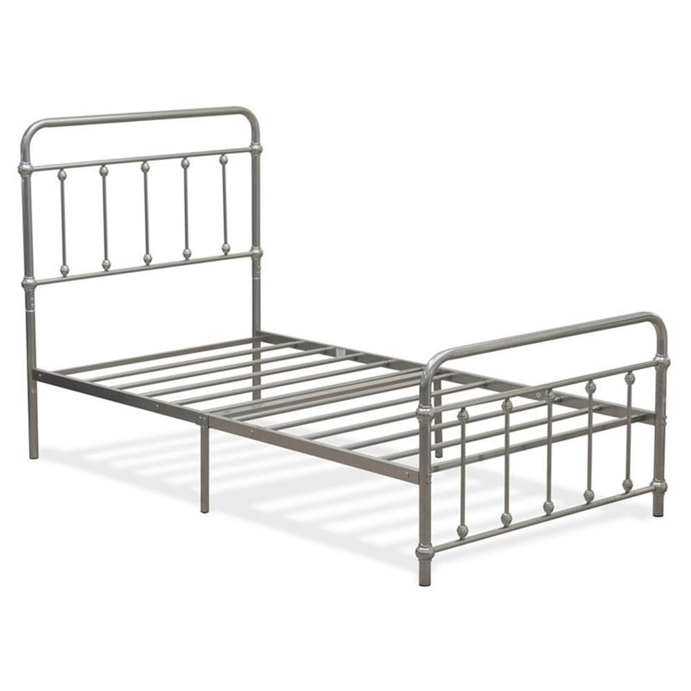 East West Furniture GDTBSIL Garland Twin Bed Frame with 6 Sturdy Metal Legs - Powder Coated Silver Finish - Perfect for Kids Rooms, Guest Bedrooms & Small Spaces