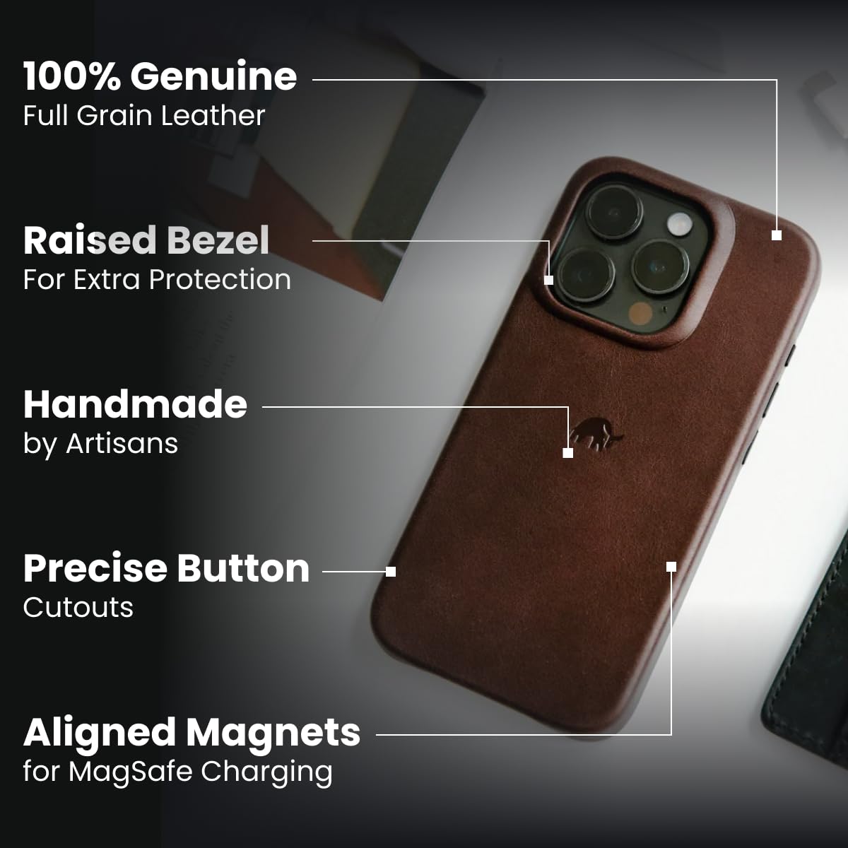 Premium Handcrafted Full-Grain Leather iPhone 13 Mini Case - Slim Fit, MagSafe Compatible, Develops Unique Patina Over Time (Bourbon Color) | Perfect for Business Professionals & Luxury Enthusiasts