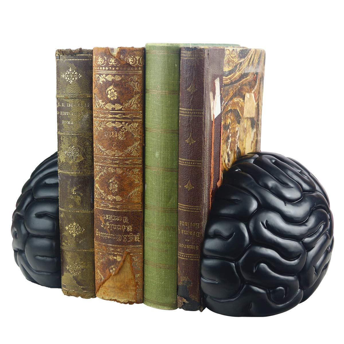 Decorative Brain Bookends - Heavy Duty Black Book Supports for Office, Home, Desk & Bookshelf - Unique Bookend Decor (6