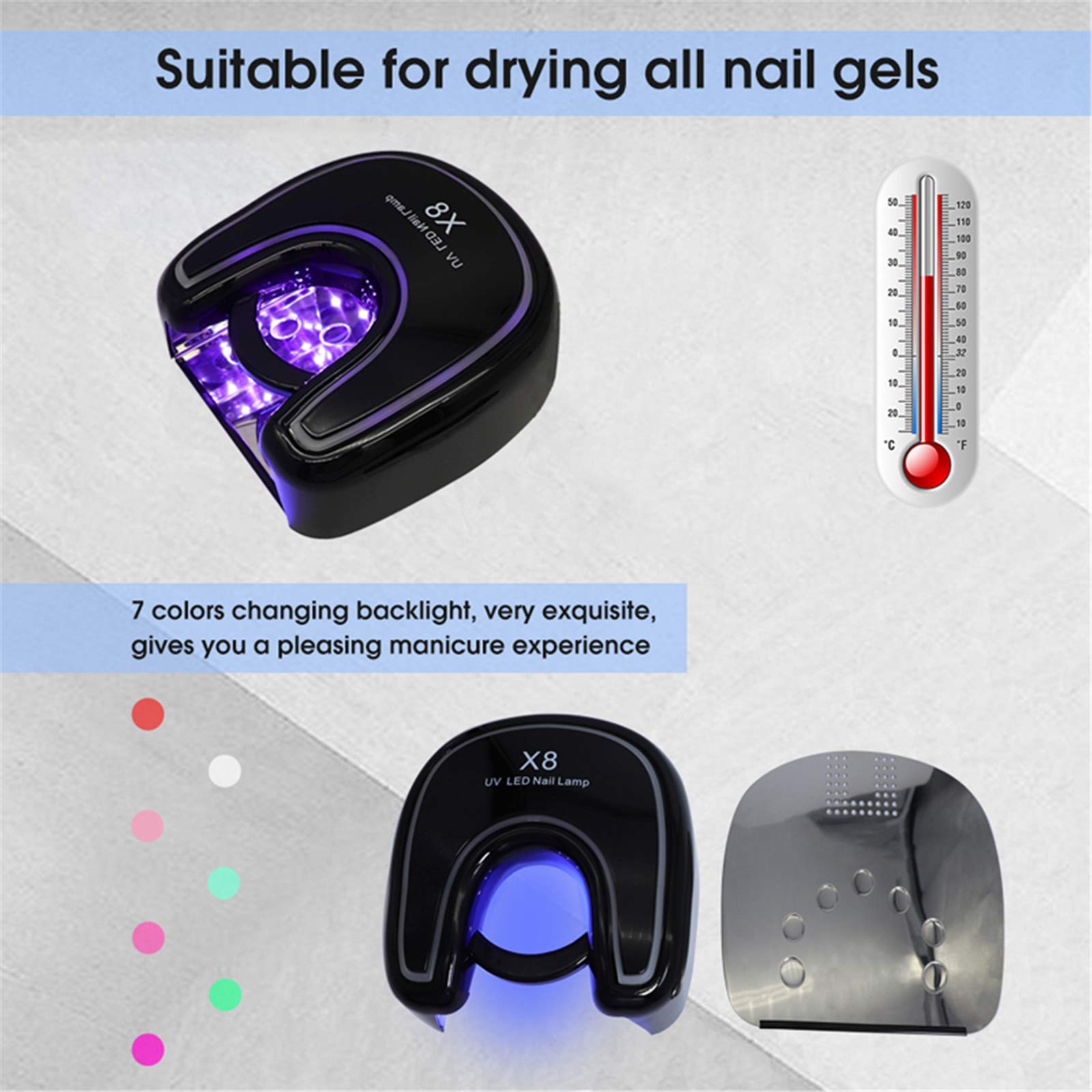 ZYC 48W Rechargeable LED Nail Lamp for Gel Polish Curing - Cordless UV Nail Dryer with USB Charging Port, White Light Professional Manicure & Pedicure Tool (Black) - Perfect for Home Nail Salons, DIY Gel Nail Art, and Mobile Nail Technicians