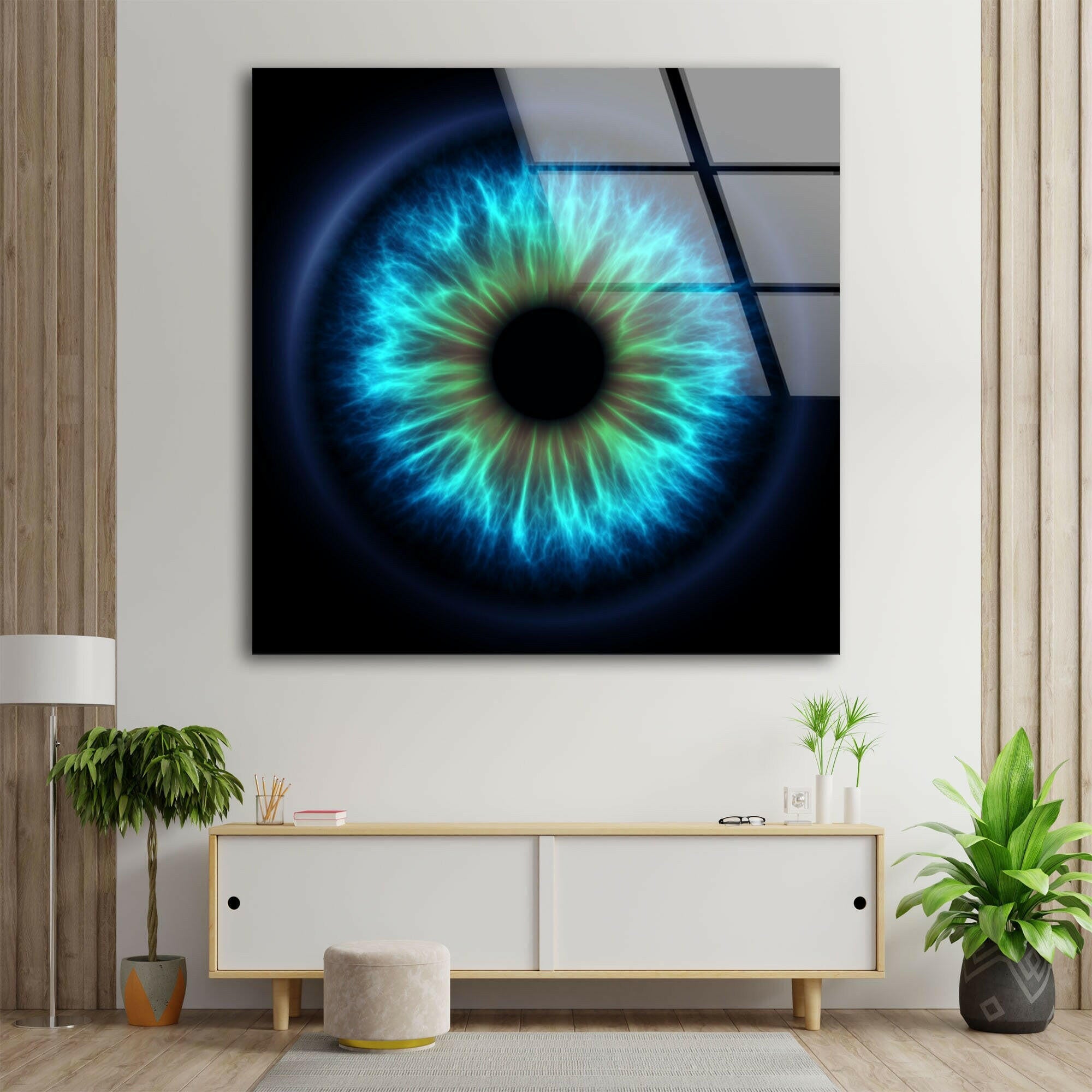 Blue Eye Glass Wall Art Decor - Handmade Bohemian Style Hanging Ornament for Home, Office & Spiritual Spaces
