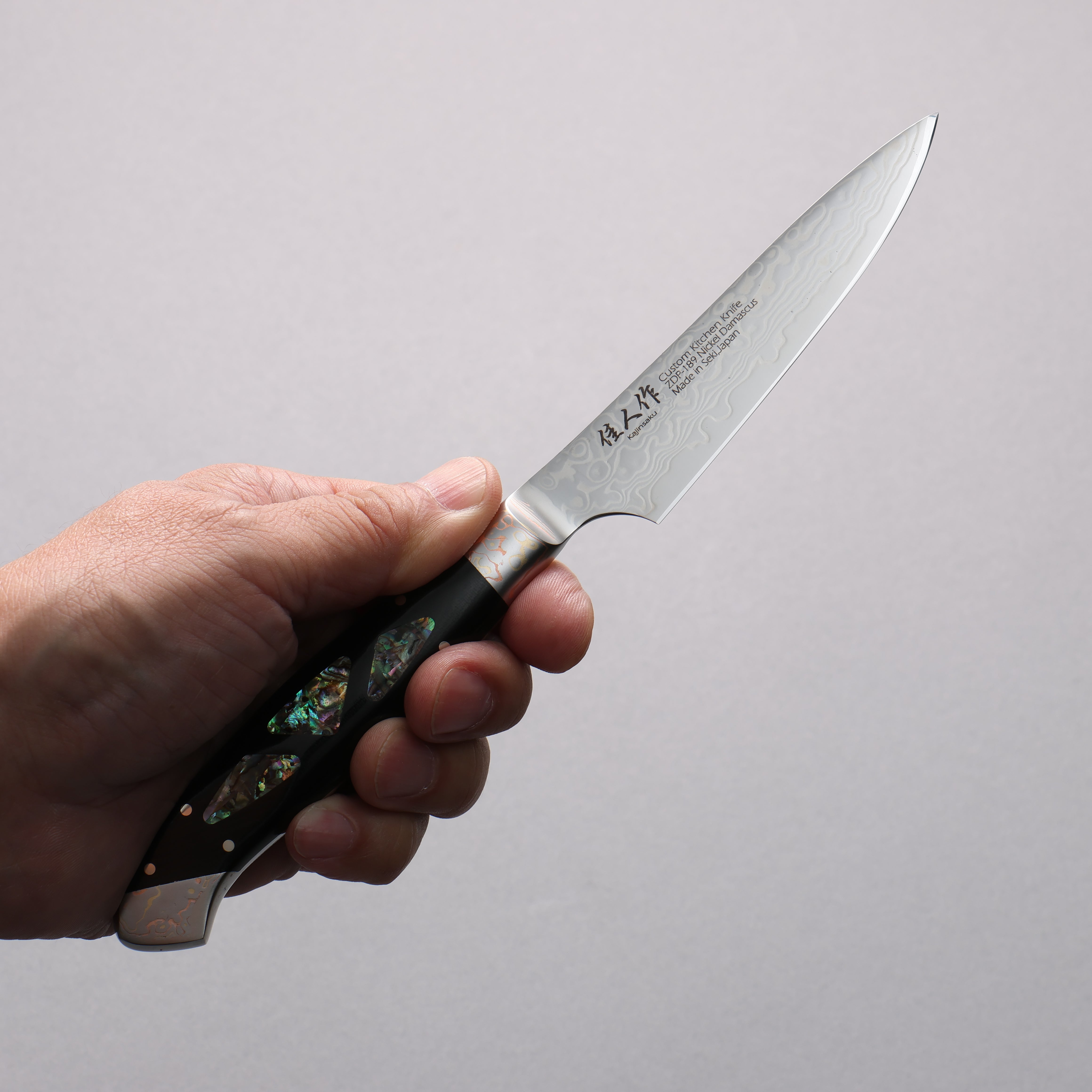 Premium ZDP189 Damascus Petty Utility Knife - 95mm Blade with Abalone Inlay Handle - Perfect for Kitchen Prep, Sushi Making & Precision Cutting