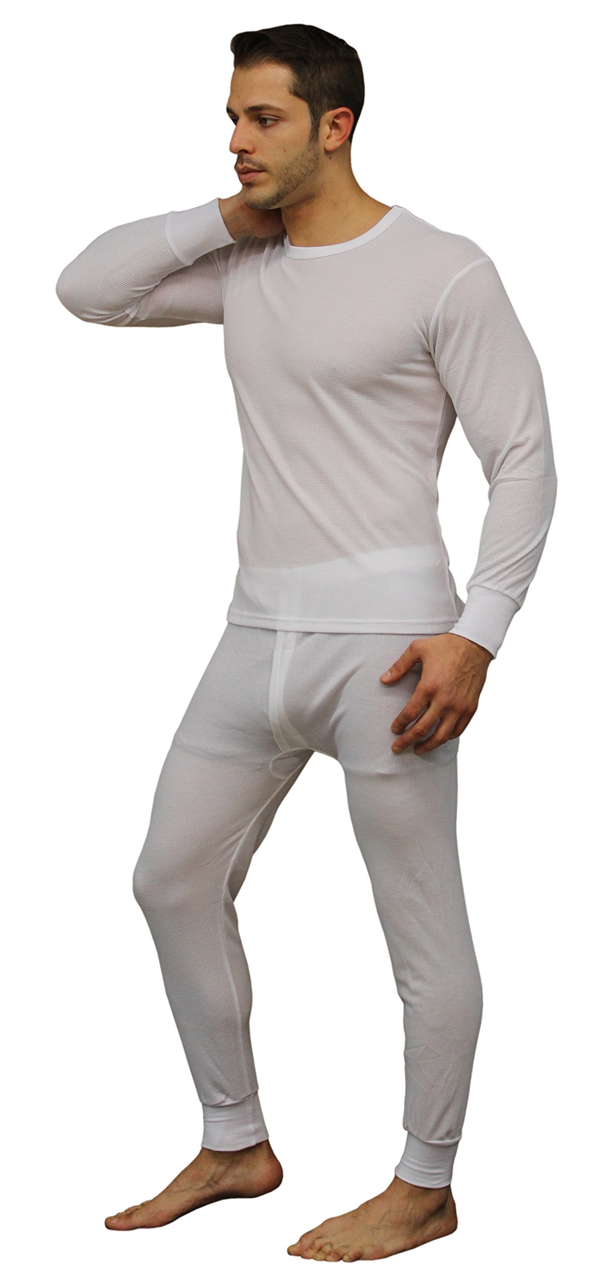 Men's Soft Cotton Waffle Thermal Underwear Set - Long Johns Base Layer with Fly Opening | Warm Winter Thermal Underwear for Men | Perfect for Skiing, Hiking & Cold Weather Activities