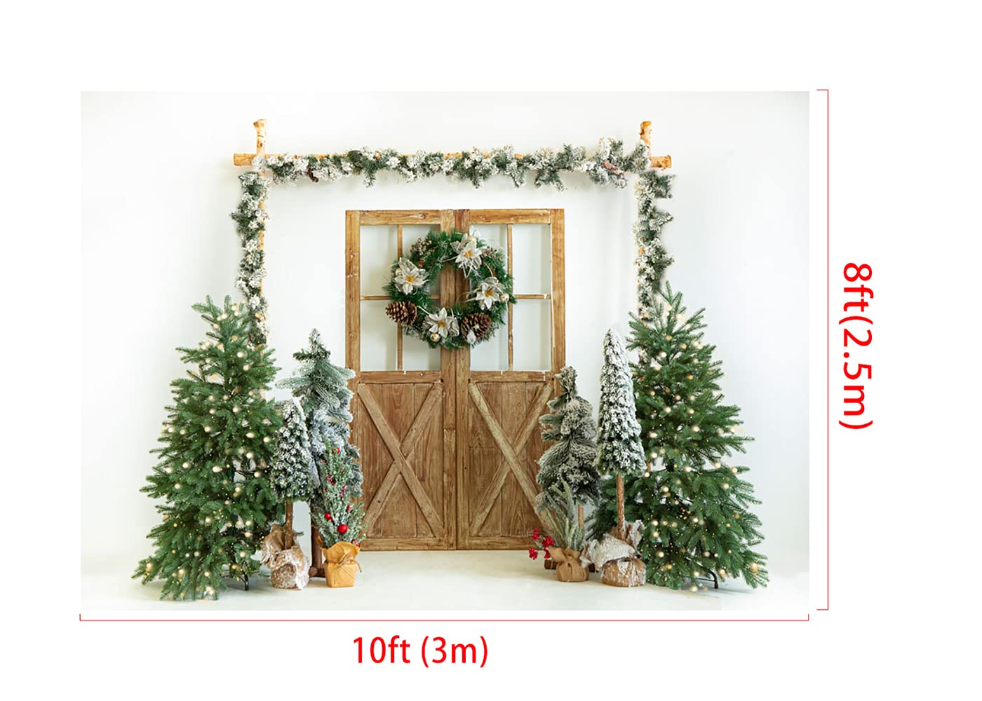 Kate Christmas Photo Backdrop - Xmas Tree & Barn Door Merry Christmas Background for Photography & Holiday Decor (10x8ft) - Perfect for Family Photos, Christmas Cards, and Party Decorations