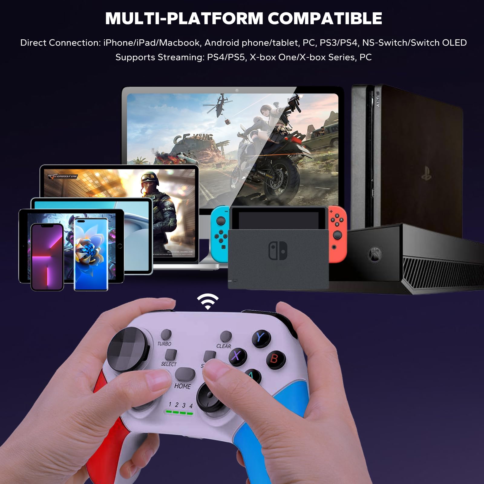 Megadream Wireless Bluetooth Gaming Controller for iPhone Android iPad PC Switch PS4 - Mobile Gamepad with Phone Holder, Turbo Function, Cloud Gaming & Streaming Compatible (PS5/Xbox Supported) - Perfect for Fortnite, Call of Duty Mobile & Cloud Gaming (White)