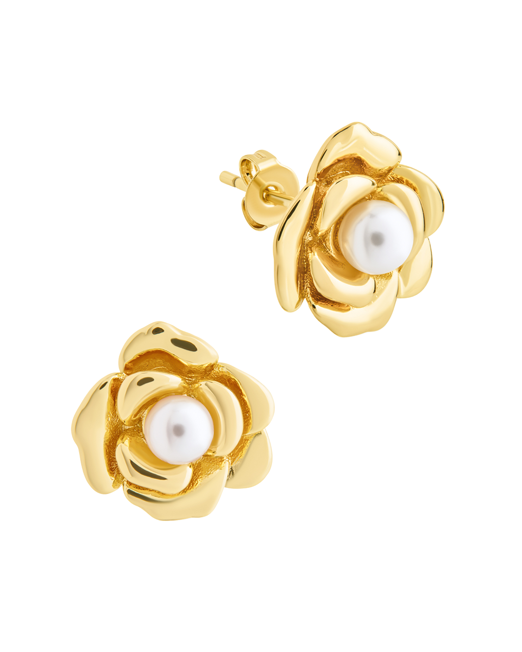 Rosa Pearl Flower Stud Earrings for Women - Elegant Floral Pearl Earrings for Daily Wear, Wedding, Party & Gift Giving