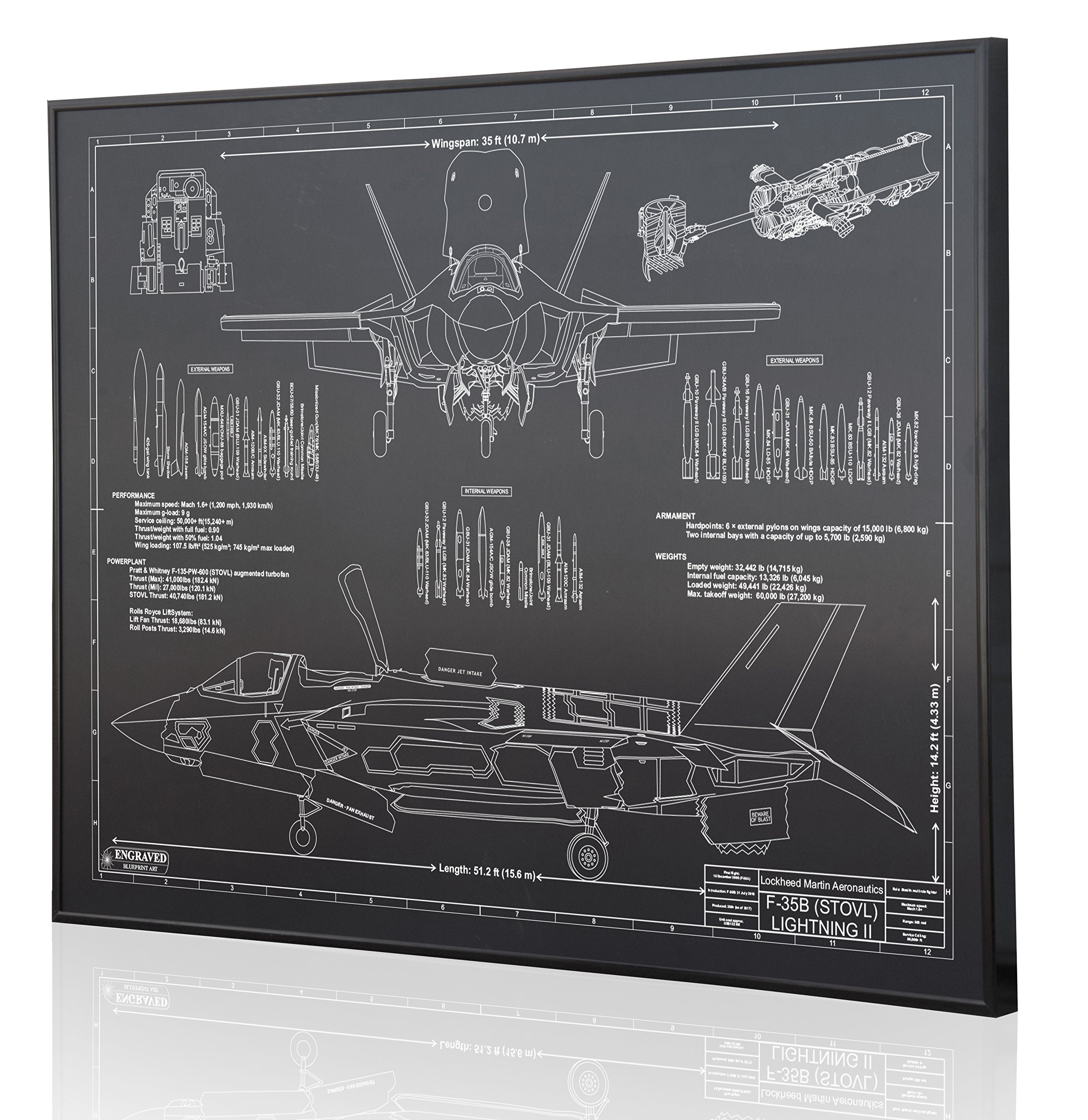 Lockheed F-35 Lightning II Blueprint Artwork - Laser Engraved & Customizable - Perfect Aviation Gift for Pilots, Military Enthusiasts & Home/Office Decor