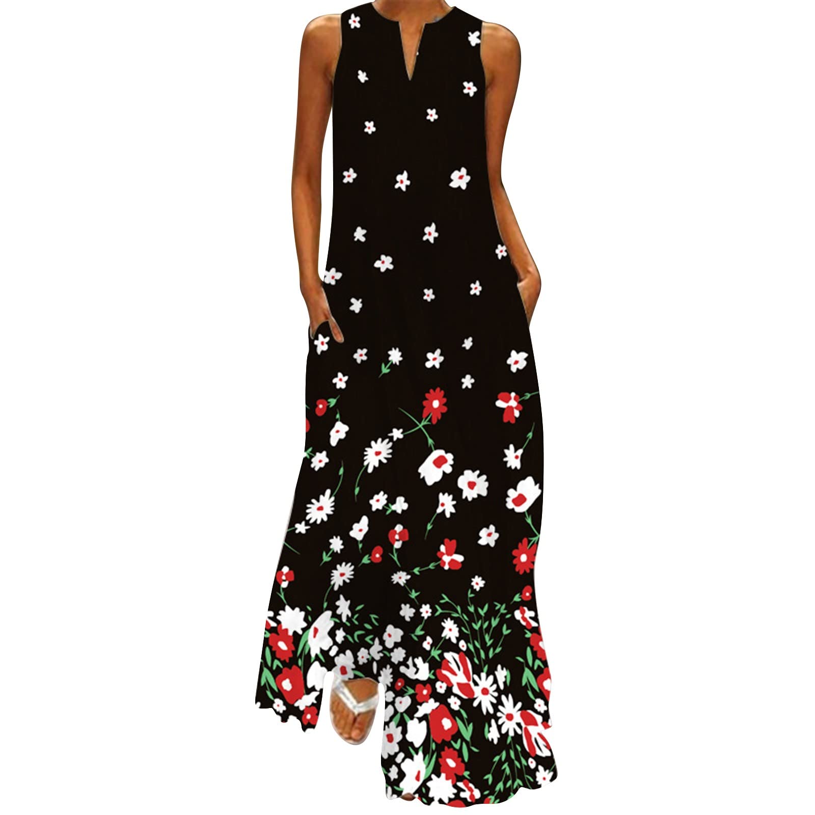 Women's Summer Dresses - Cute Sleeveless Flowy Ruffle Tie Dye Maxi Dress for Plus Size | Spring & Beach Vacation Outfit