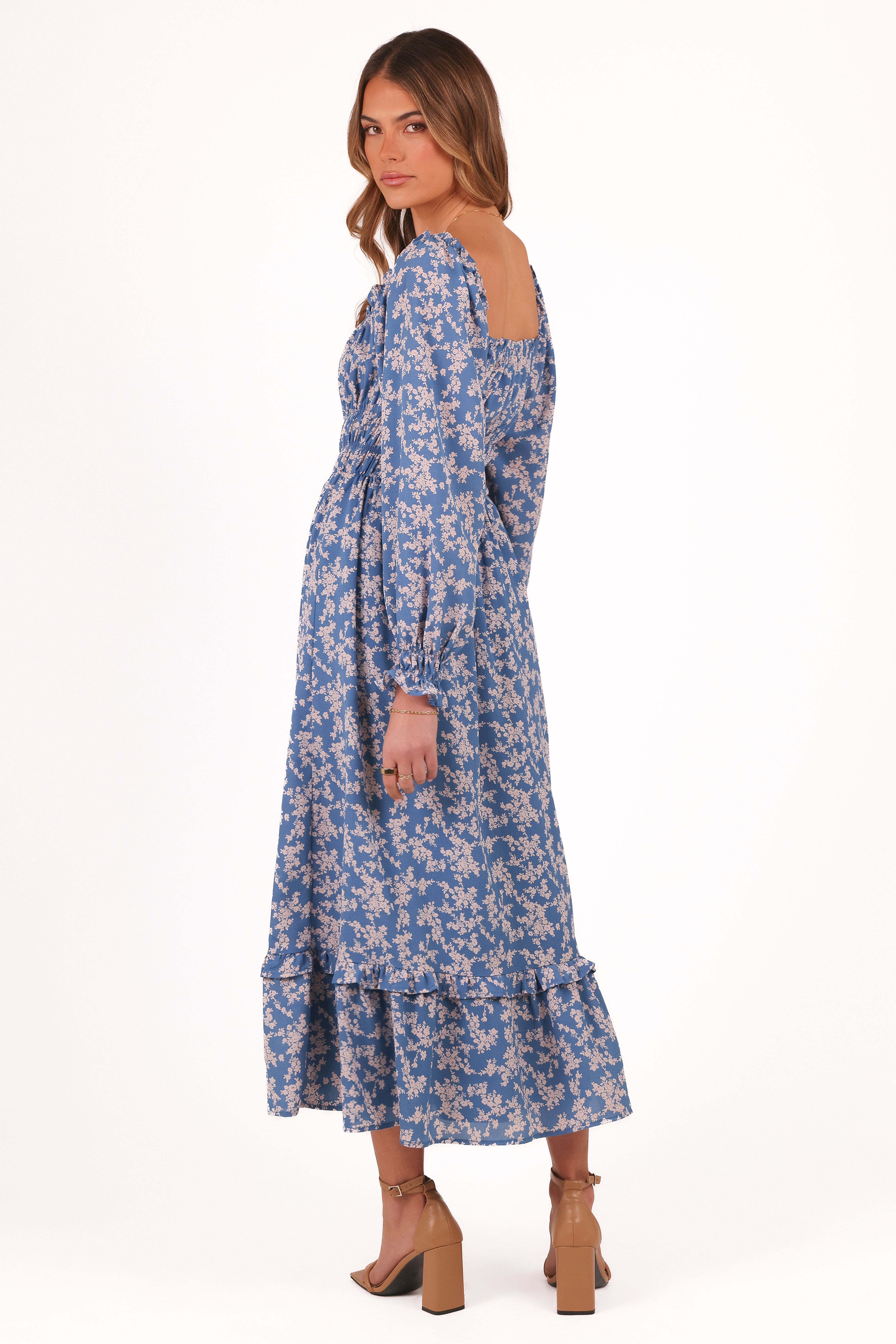 Aine Women's Midi Dress - Blue Floral Print Summer Casual Dress for Beach, Party & Everyday Wear