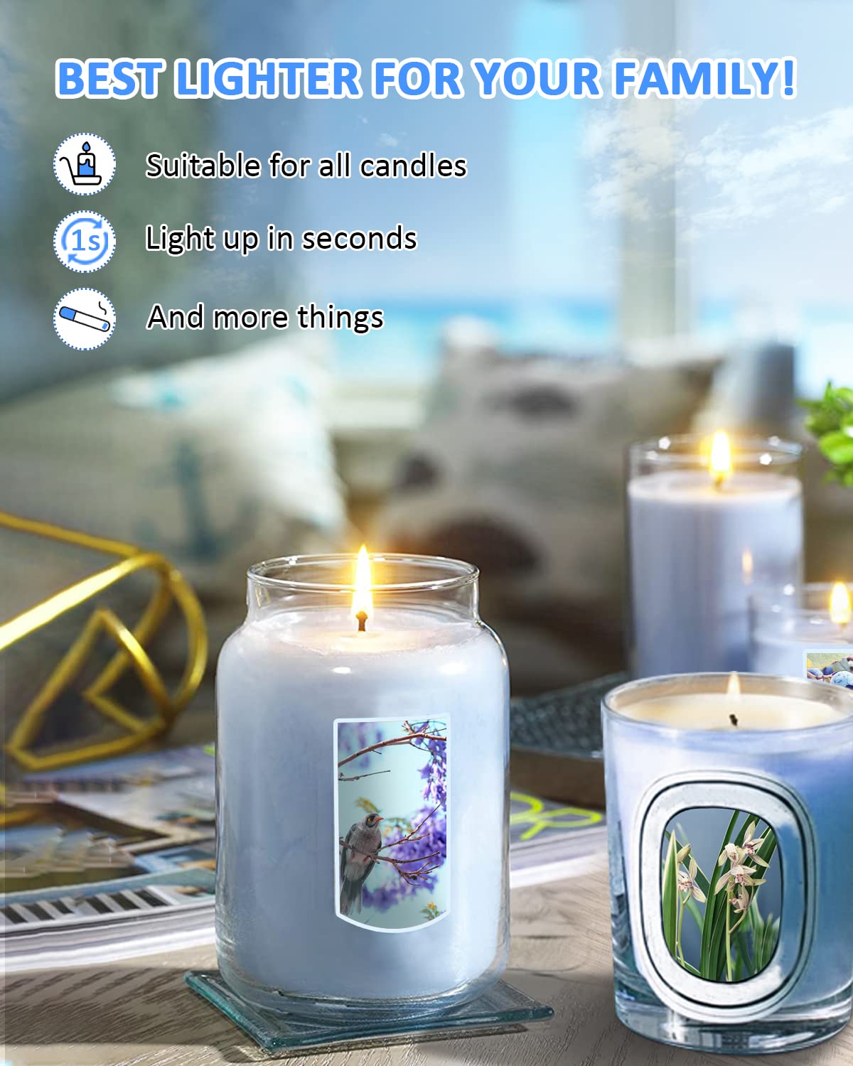 Rechargeable USB Plasma Arc Lighter - Dual Arc Electric Candle Lighter with Safety Lock (Sapphire Blue & Violet) | Perfect for Candles, Fireplaces, Camping & Home Decor
