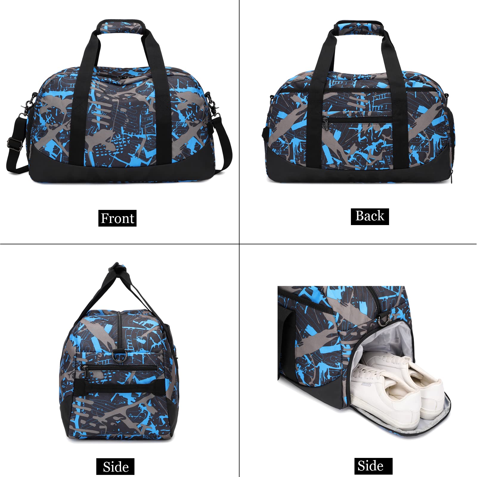 Octsky Sports Duffel Bag - Waterproof Gym Bag with Separate Shoe Compartment, Small Travel Overnight Bag for Men & Women, Weekender Bag for Gym, Workout, Travel & Sports (Blue Graffiti Design) - Perfect for Fitness Enthusiasts, Weekend Getaways & Business Trips