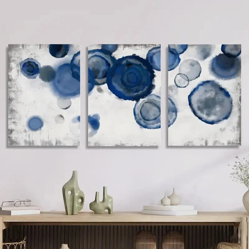 Navy Blue & White Swirls Modern Wall Art Set - 3pc Framed Canvas Prints 40x60cm - High Quality Australian Made - Perfect for Living Room, Bedroom & Office Decor