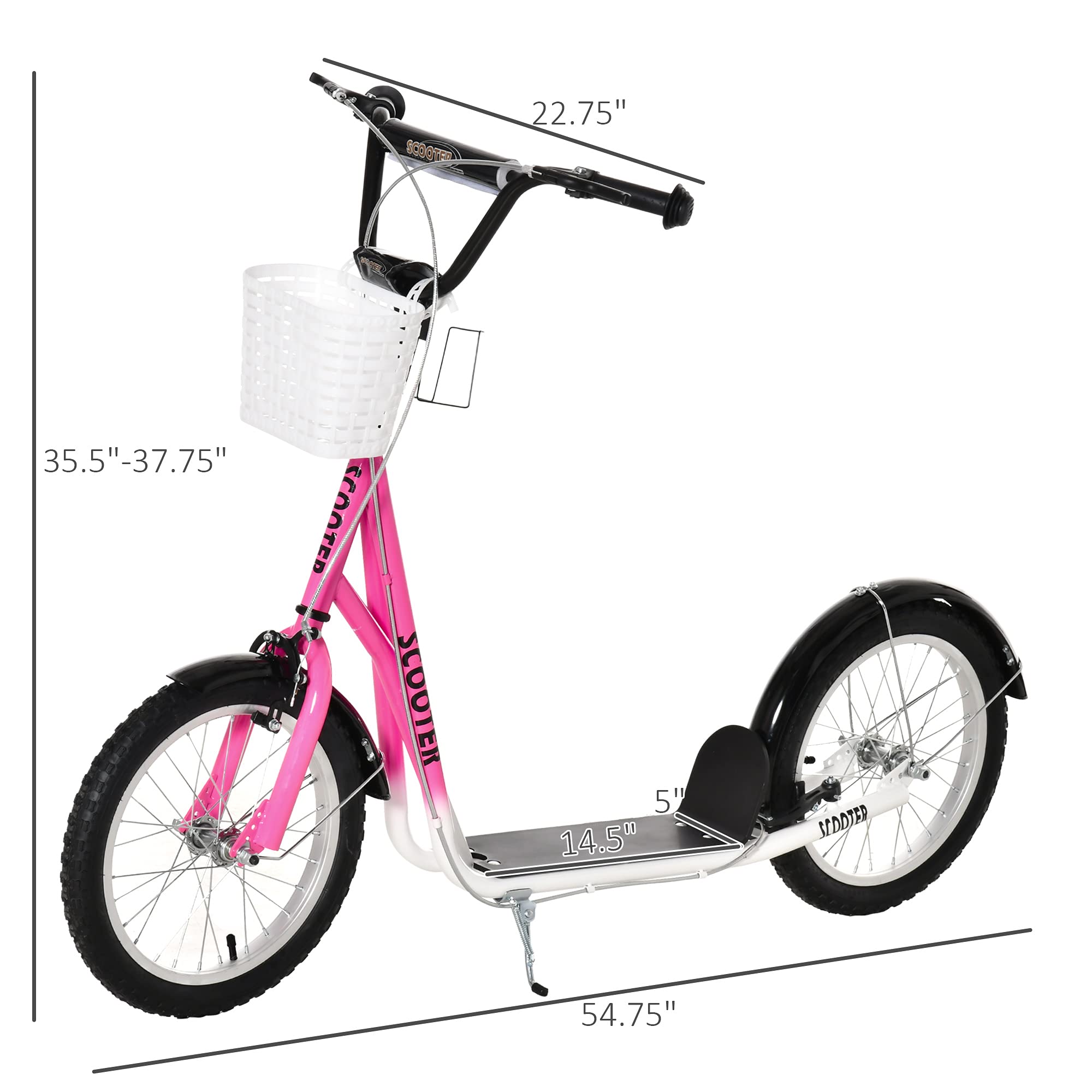 Aosom Kids Kick Scooter - Adjustable Handlebar, Dual Brake System, 16