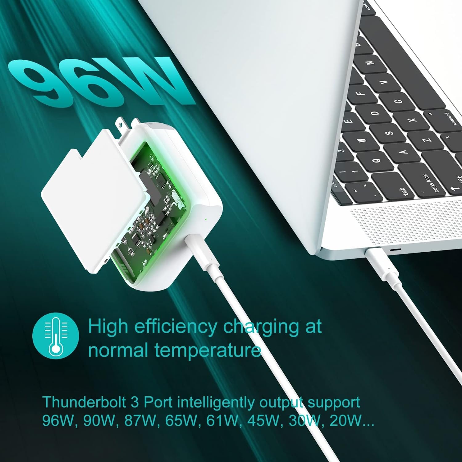 96W USB C Fast Charger for MacBook Pro 16/15/14/13 inch (2021-2025 Models) & M1/M2/M3/M4 MacBook Air - GaN PD 3.0 Power Adapter with 6.6ft 5A Cable - Compatible with iPad Pro/Air & USB-C Laptops | Fast Charging for Work, Travel & Home Office