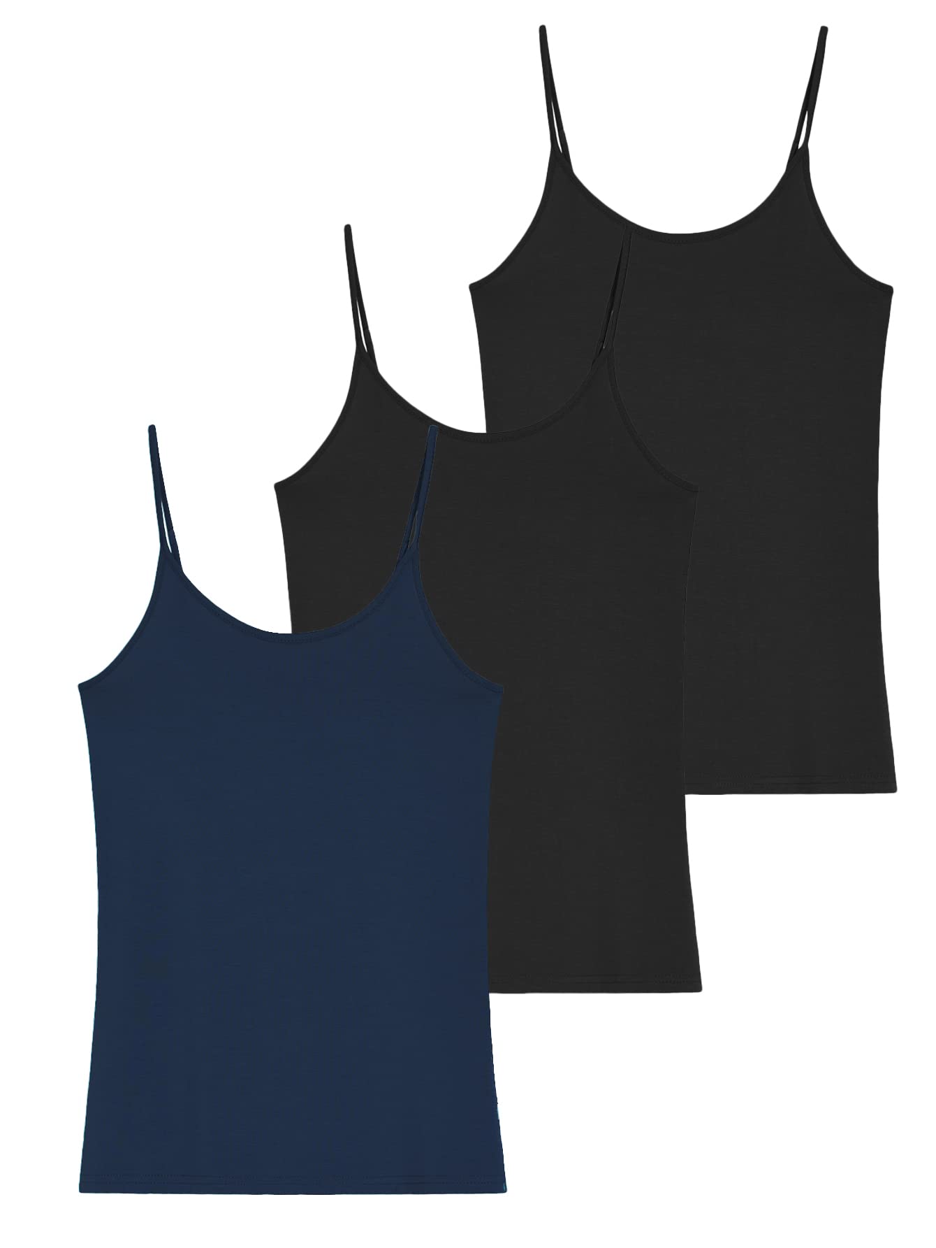 Women's Bamboo Viscose Adjustable Strap Cami Tank Top 3 Pack - Soft Breathable Summer Tops for Casual Wear, Layering & Lounge