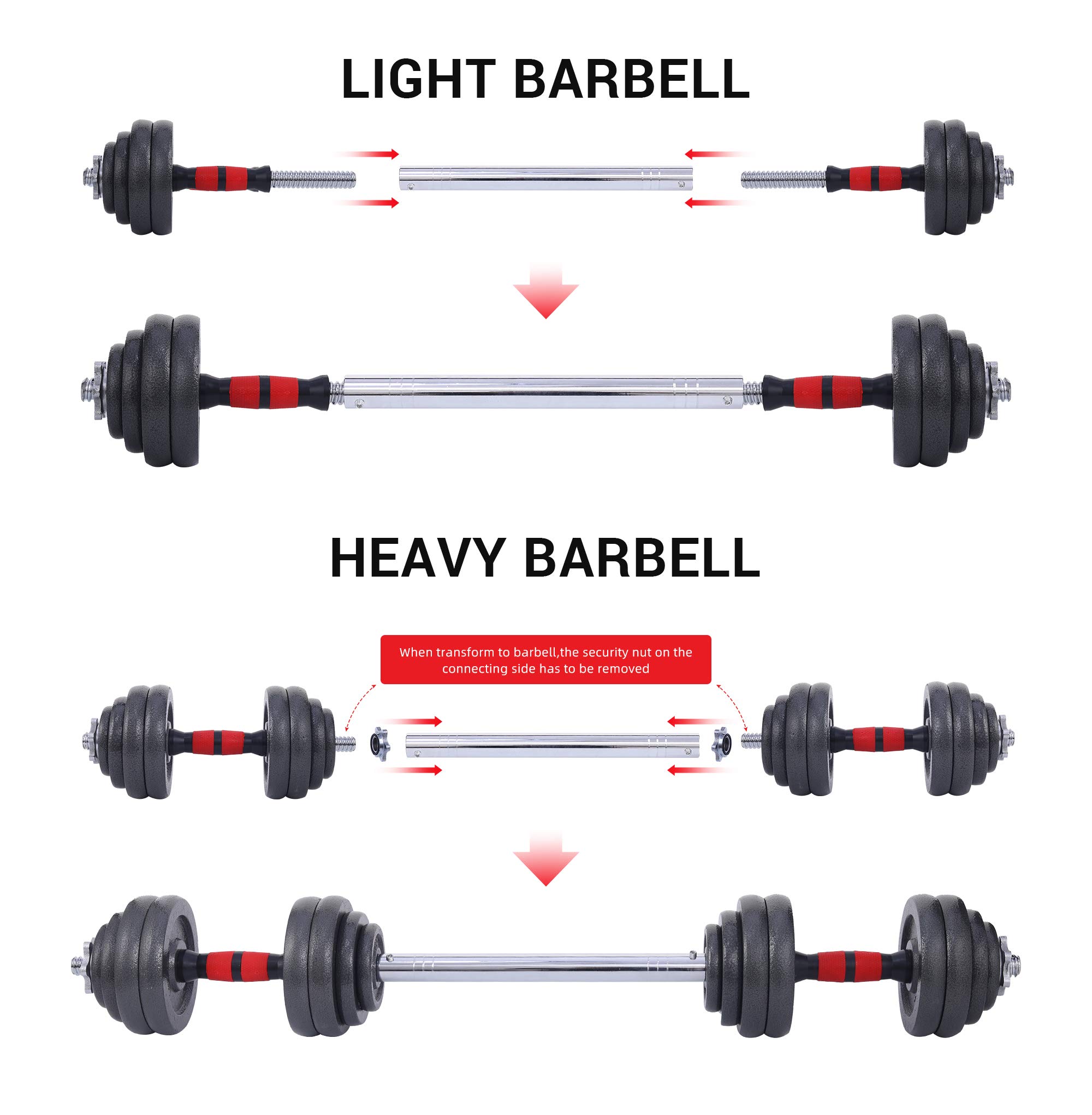 Adjustable Dumbbell and Barbell Weight Set 22-105 lbs - 2-in-1 Home Gym Equipment with Anti-Slip Handle for Strength Training, CrossFit & Office Fitness
