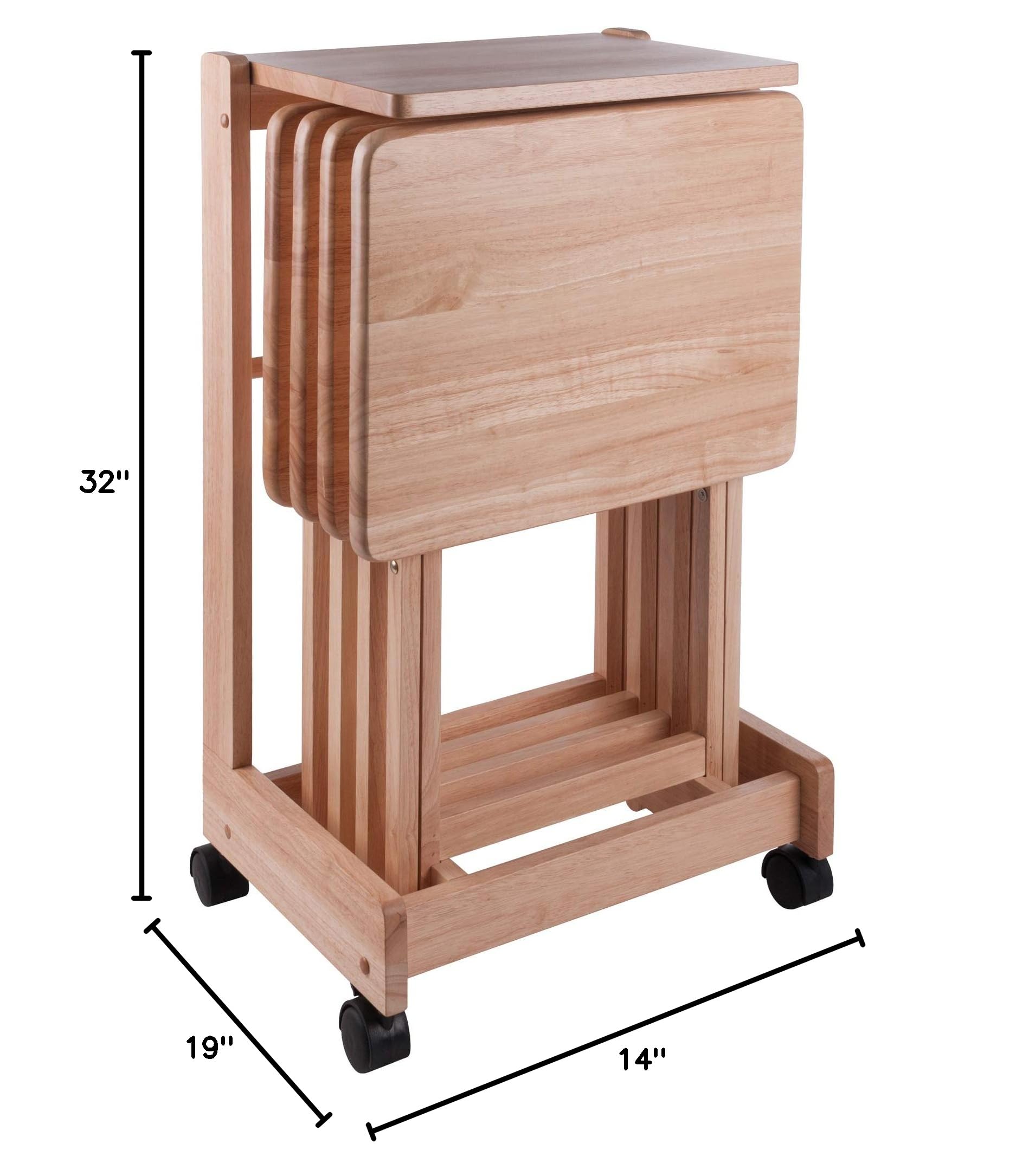 5-Piece Wooden Flip-Top Snack Table Set with Mobile Stand - 32